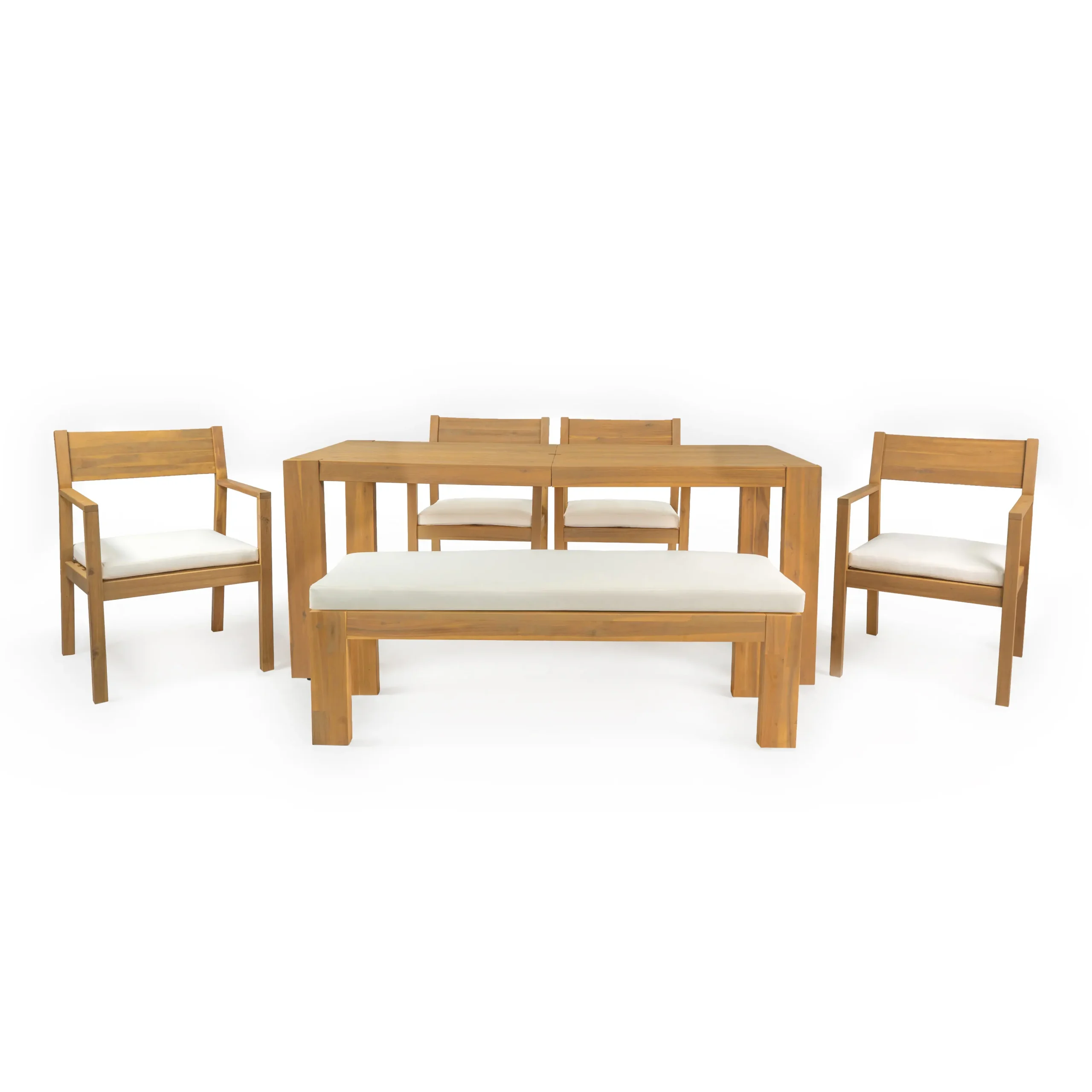 6-Person Patio Dining Set with Umbrella-Ready Table, Cushioned Bench & Four Armchairs by Leisure Zone - Image 4