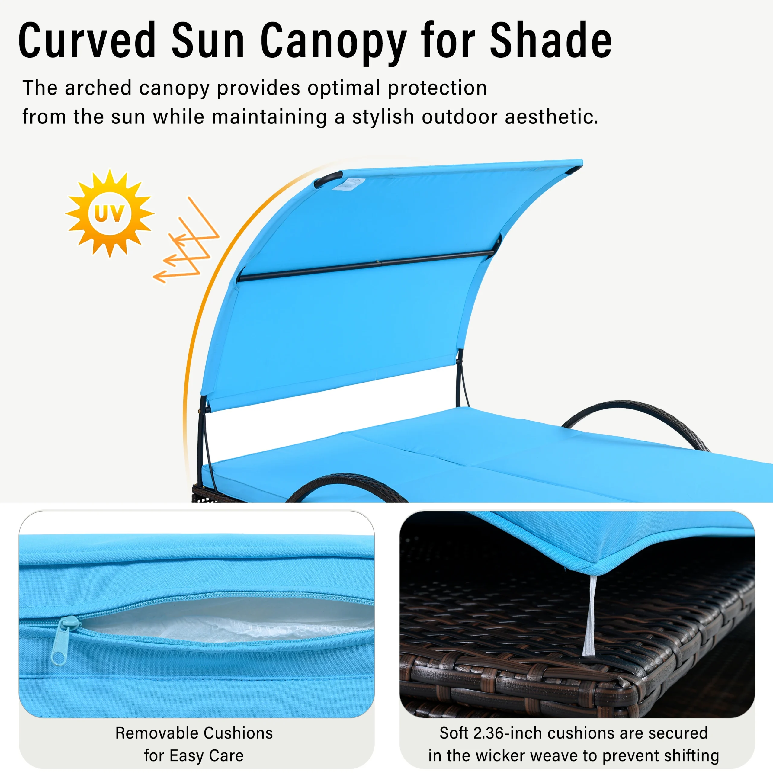 Double Outdoor Sun Lounger with Adjustable Backrest & Hidden Side Table by Leisure Zone - Image 22