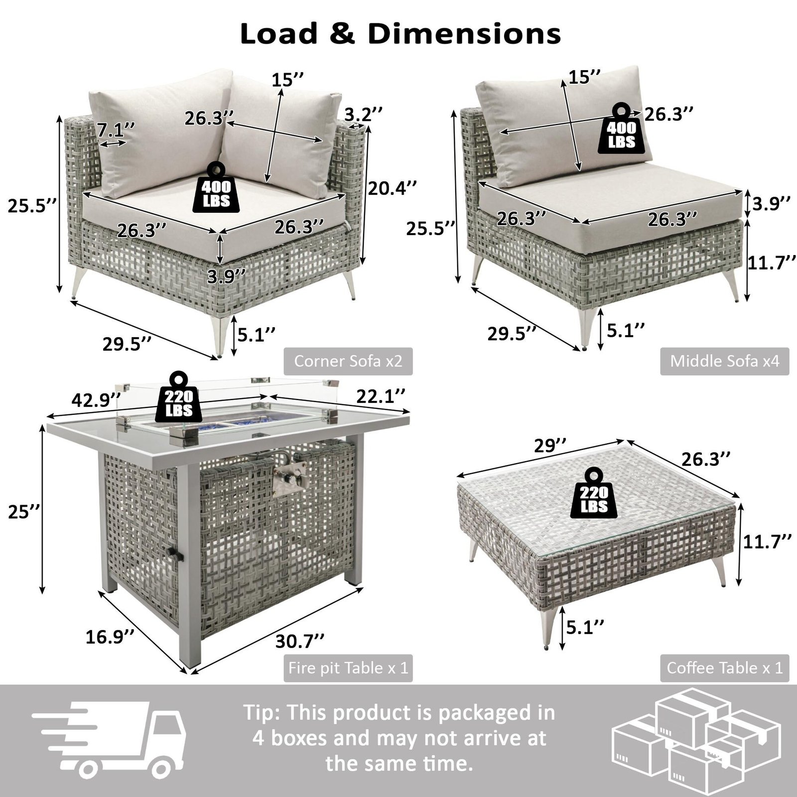 8-Piece Outdoor Patio Furniture Set with 60,000 BTU Propane Fire Pit Table by Leisure Zone - Image 15