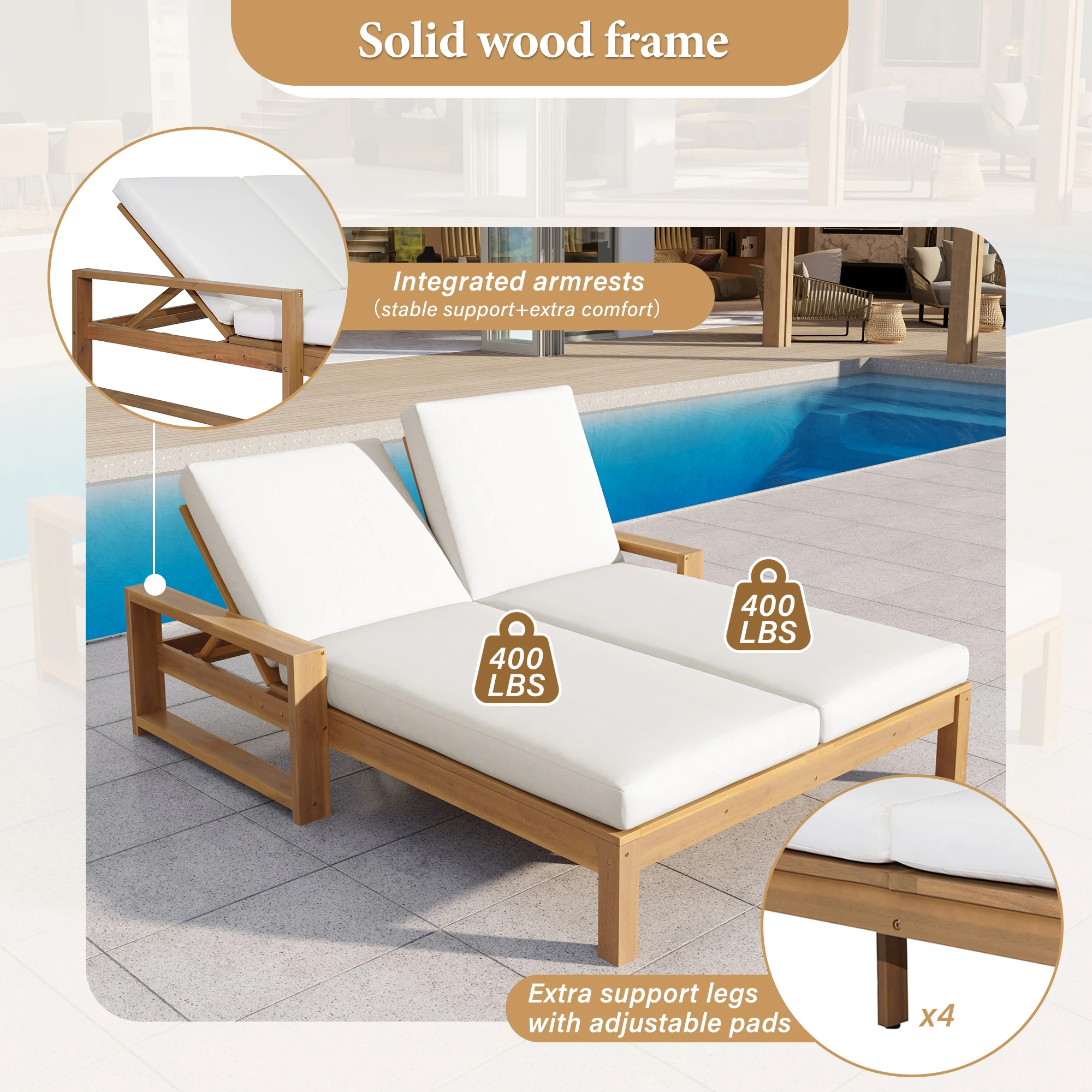 Outdoor Double Chaise Lounge Chair with Dual 5-Position Backrests by Leisure Zone - Image 12