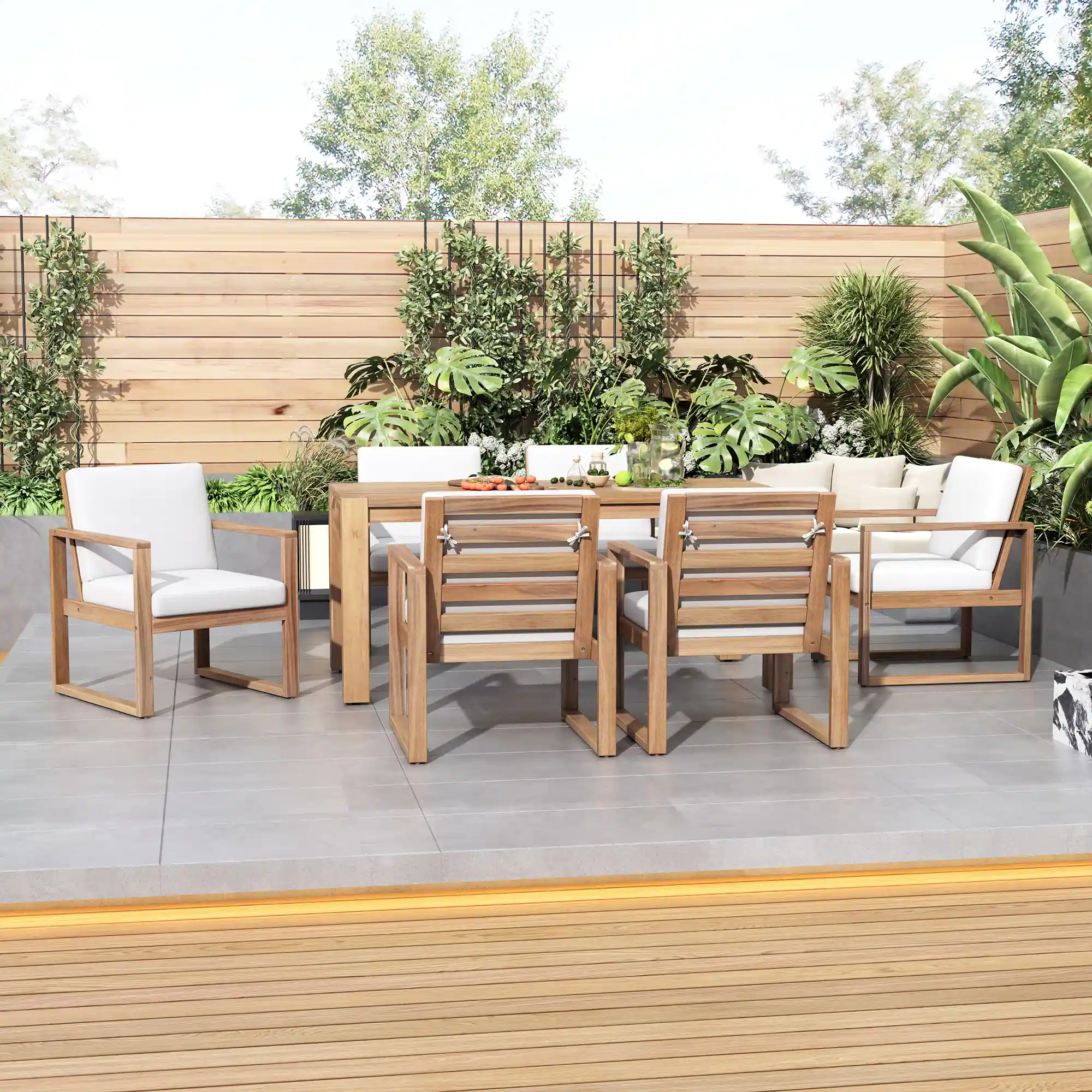 Acacia Wood Patio Table & Chairs with Cushions by Leisure Zone - Image 4