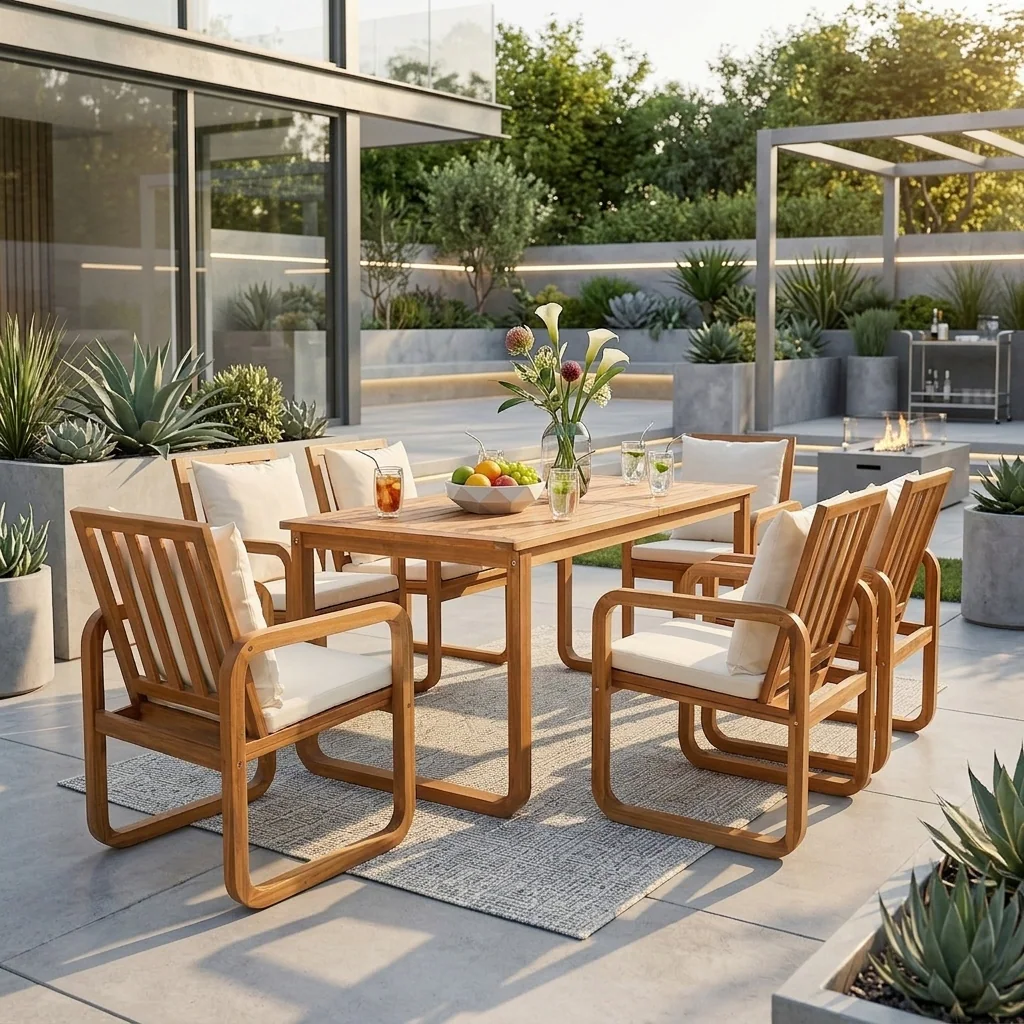 7-Piece Acacia Wood Outdoor Dining Set with Water-Resistant Cushions by Leisure Zone