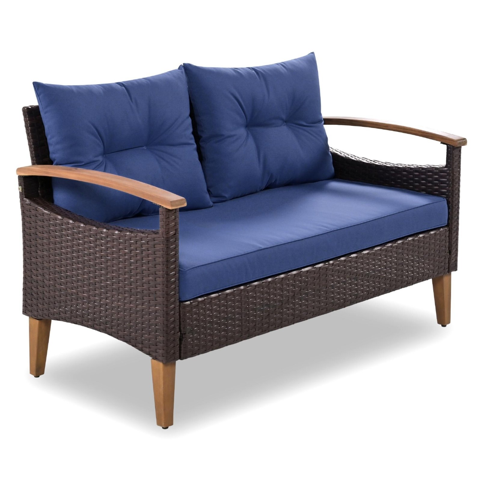 4-Piece PE Rattan Outdoor Sofa Set with Acacia Wood Table by Leisure Zone - Image 15
