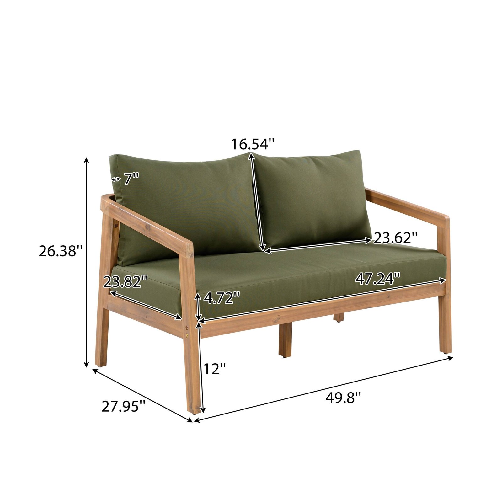 Acacia Wood Patio Loveseat Sofa with Thick Cushions by Leisure Zone - Image 25
