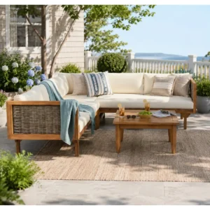 5-Seat Sectional Sofa with Waterproof Cushions & Acacia Wood Frame by Leisure Zone