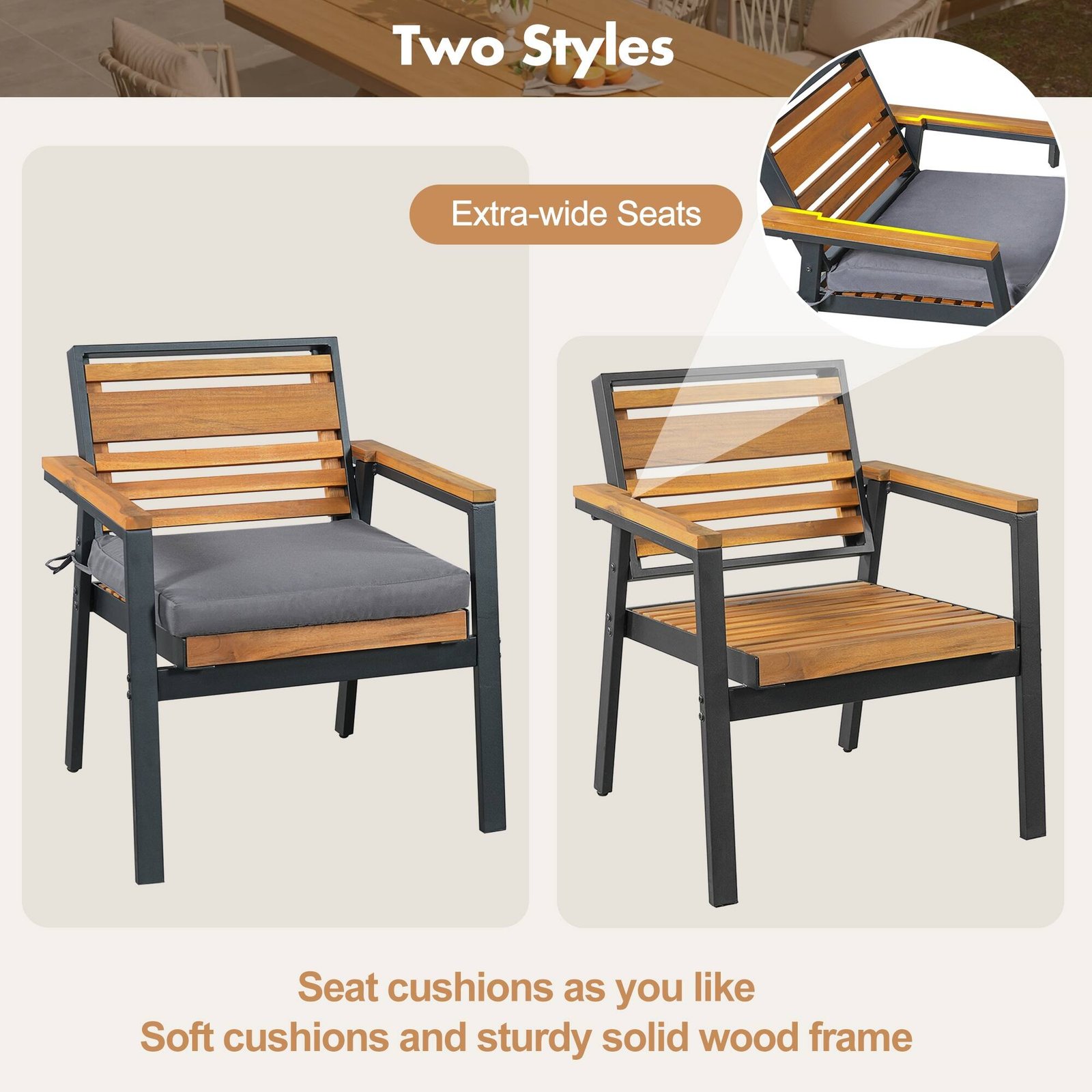 7-Piece Acacia Wood Patio Dining Set with X-Base Table & Cushioned Chairs by Leisure Zone - Image 21