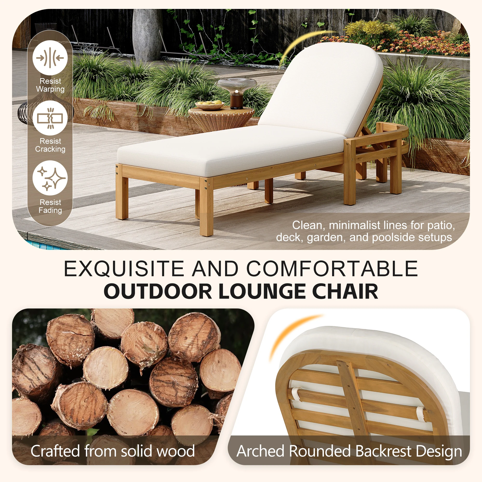 5-Position Adjustable Outdoor Chaise Lounge with Arched Backrest by Leisure Zone - Image 7