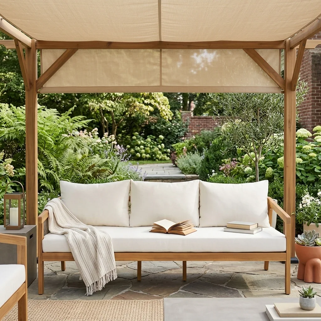 3-Seater Acacia Outdoor Patio Sofa with Thick Cushions by Leisure Zone