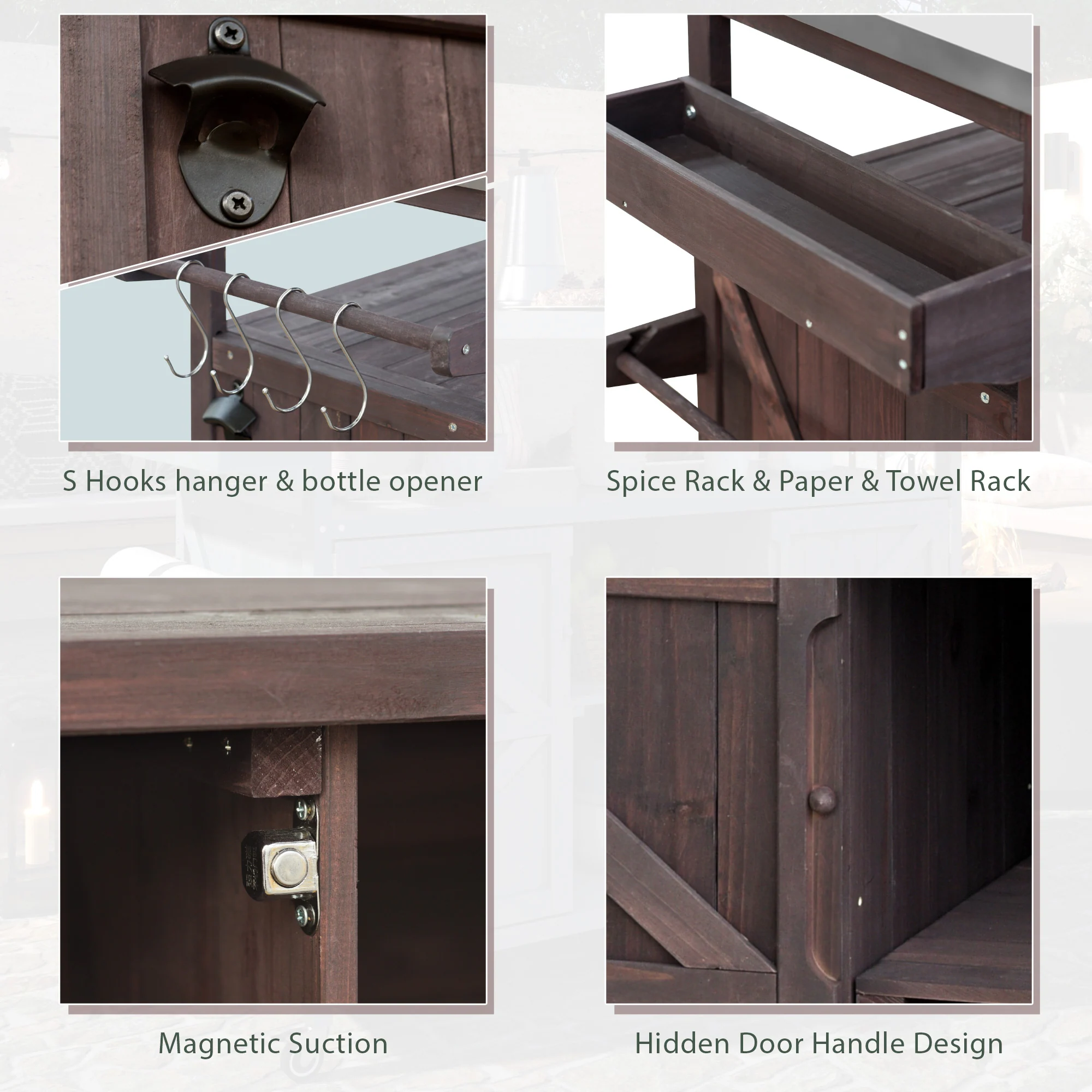 Farmhouse Solid Wood Outdoor Kitchen Island with Rolling Bar Cart & Storage Cabinet by Leisure Zone - Image 29