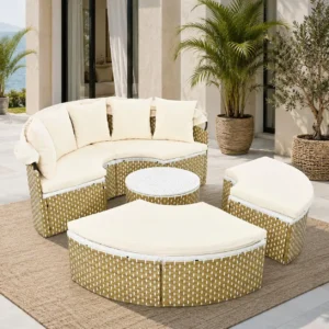 Patio Furniture Round Outdoor Sectional Sofa Set with Retractable Canopy by Leisure Zone
