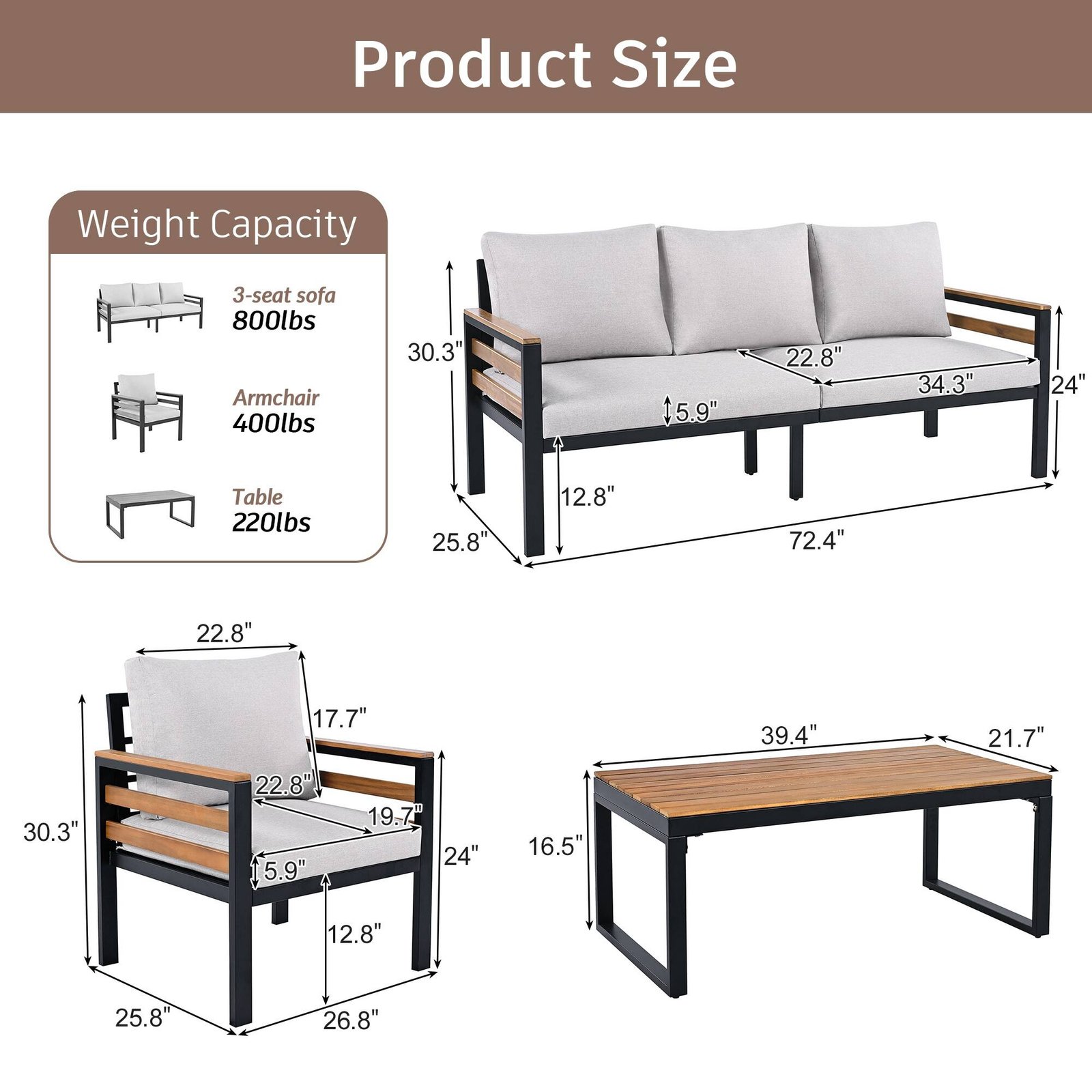 4-Piece Outdoor Patio Conversation Set with A Coffee Table by Leisure Zone - Image 11