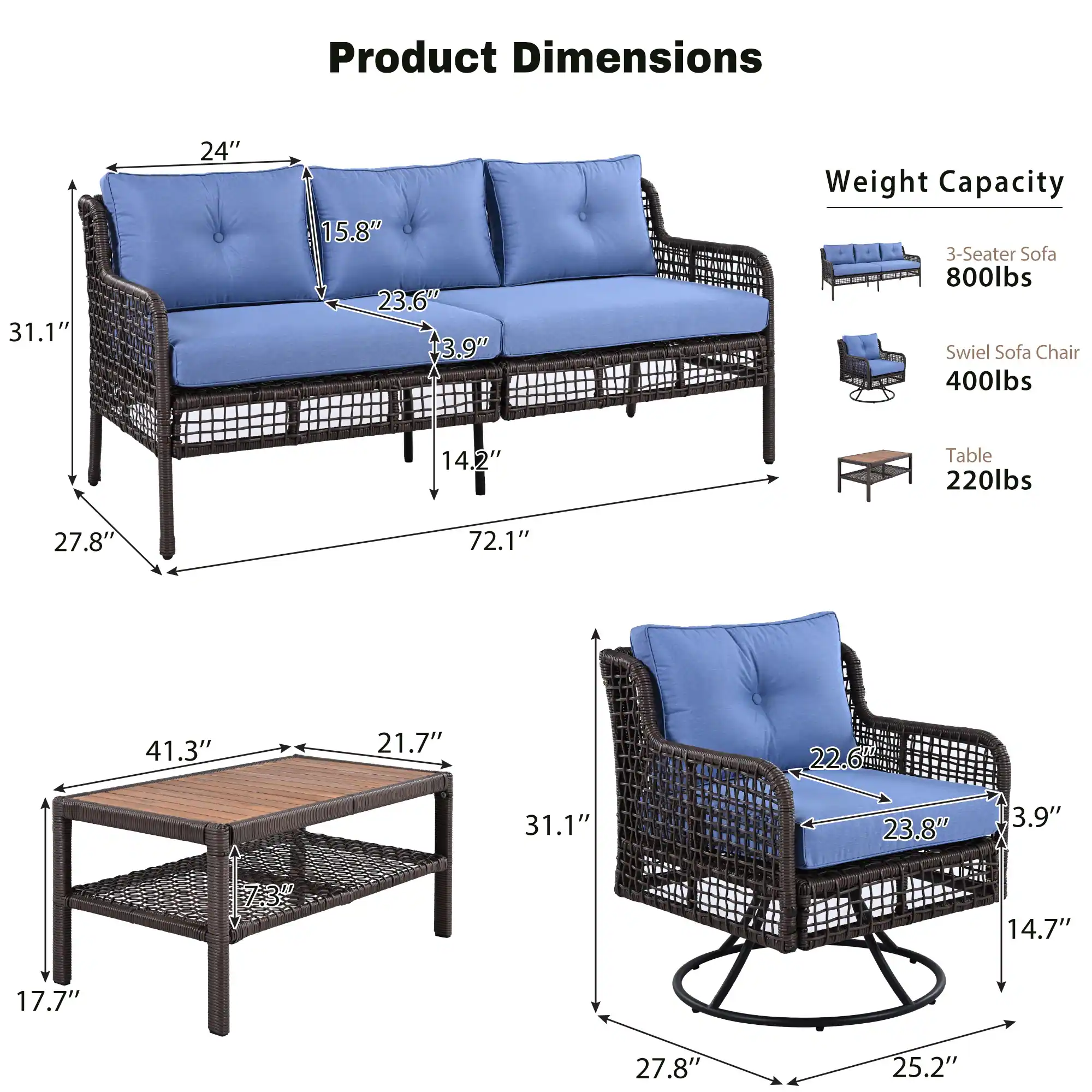 Leisure Zone 4-Piece Outdoor Patio Set with 360° Swivel Lounge Chairs - Image 20