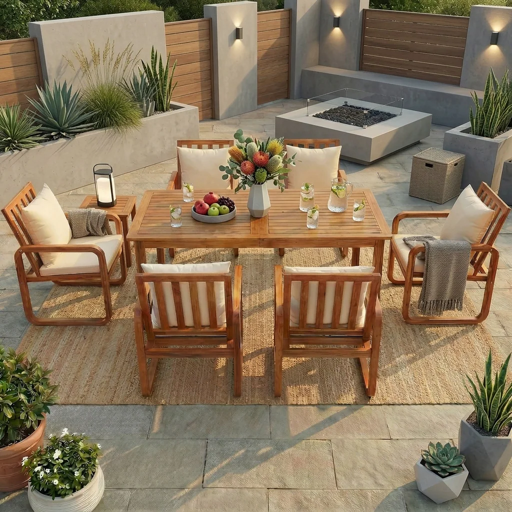 7-Piece Acacia Wood Outdoor Dining Set with Water-Resistant Cushions by Leisure Zone - Image 13