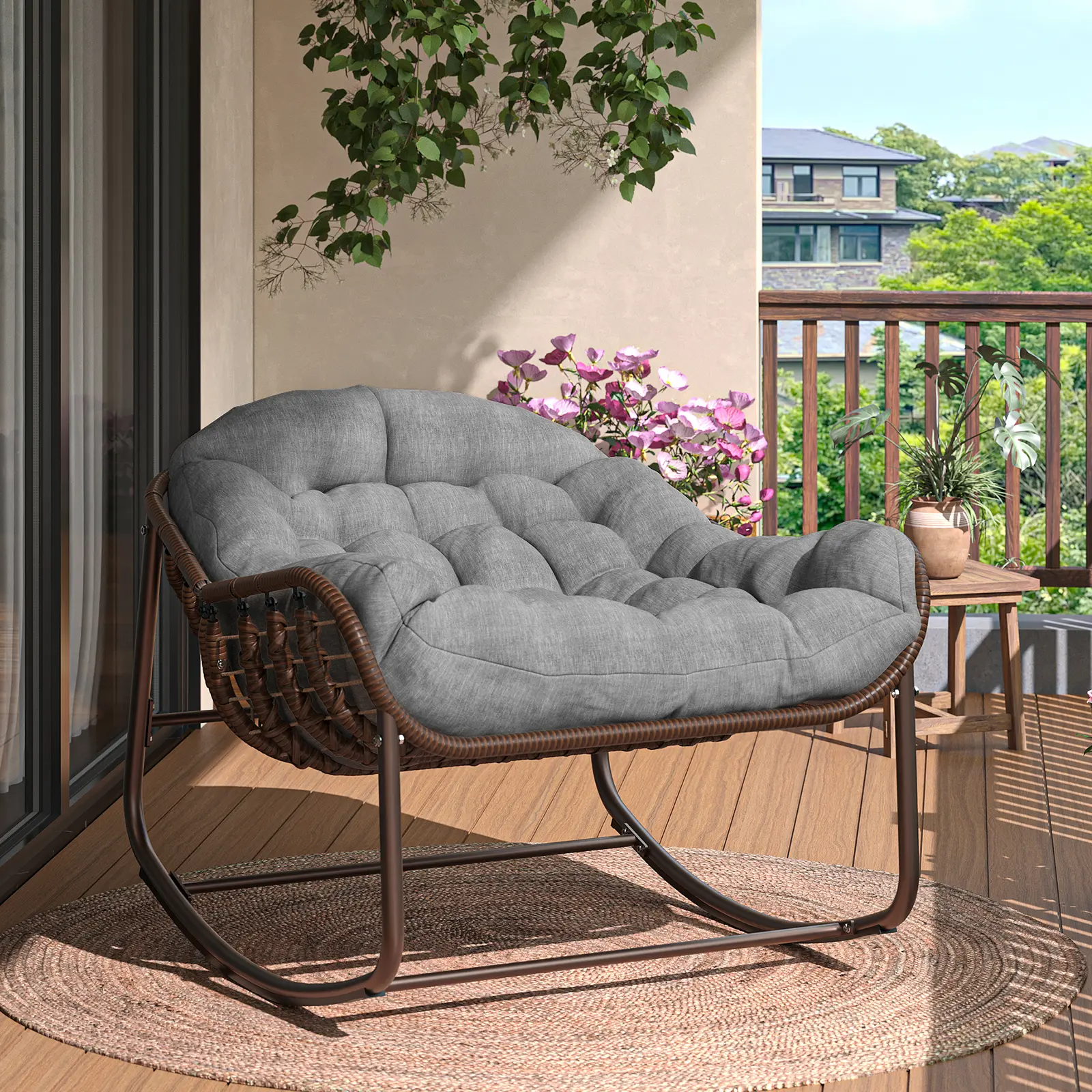Oversized Rocking Papasan Egg Chair Grey Brown - Image 2