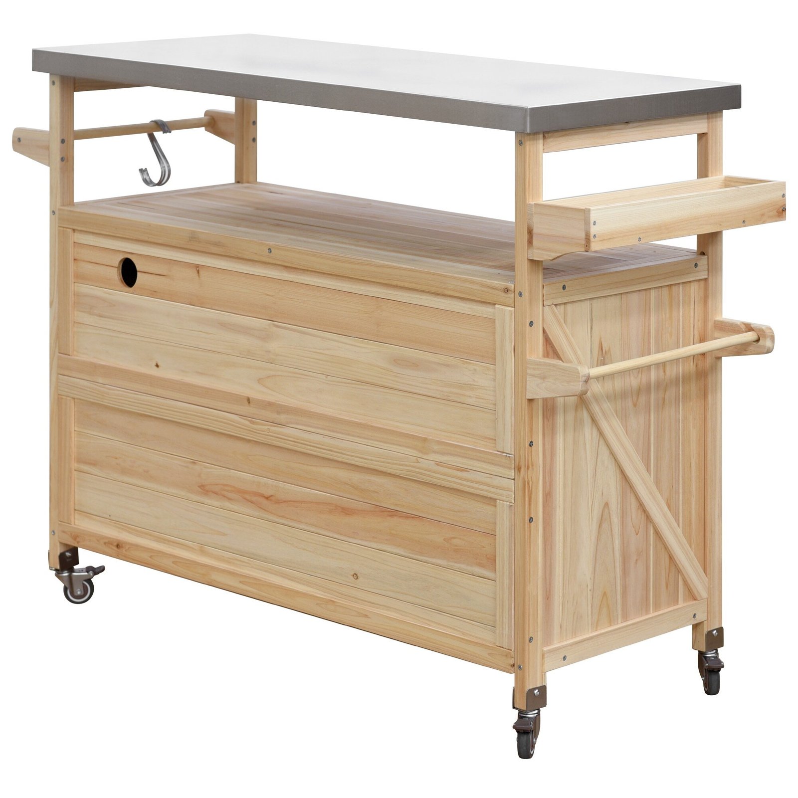 Farmhouse Solid Wood Outdoor Kitchen Island with Rolling Bar Cart & Storage Cabinet by Leisure Zone - Image 14