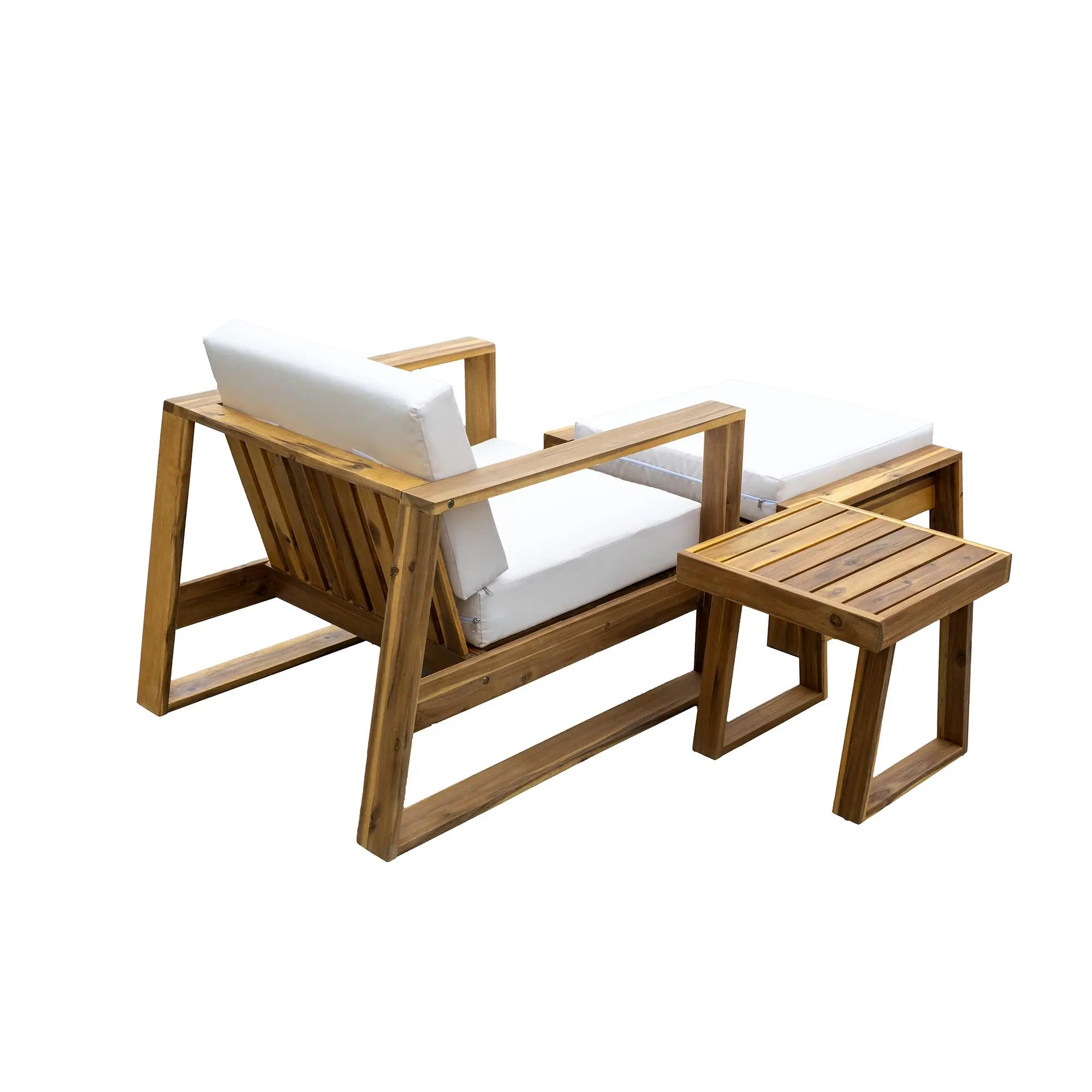 3-Piece Acacia Wood Outdoor Lounge Set with Ottoman and Side Table by Leisure Zone - Image 5