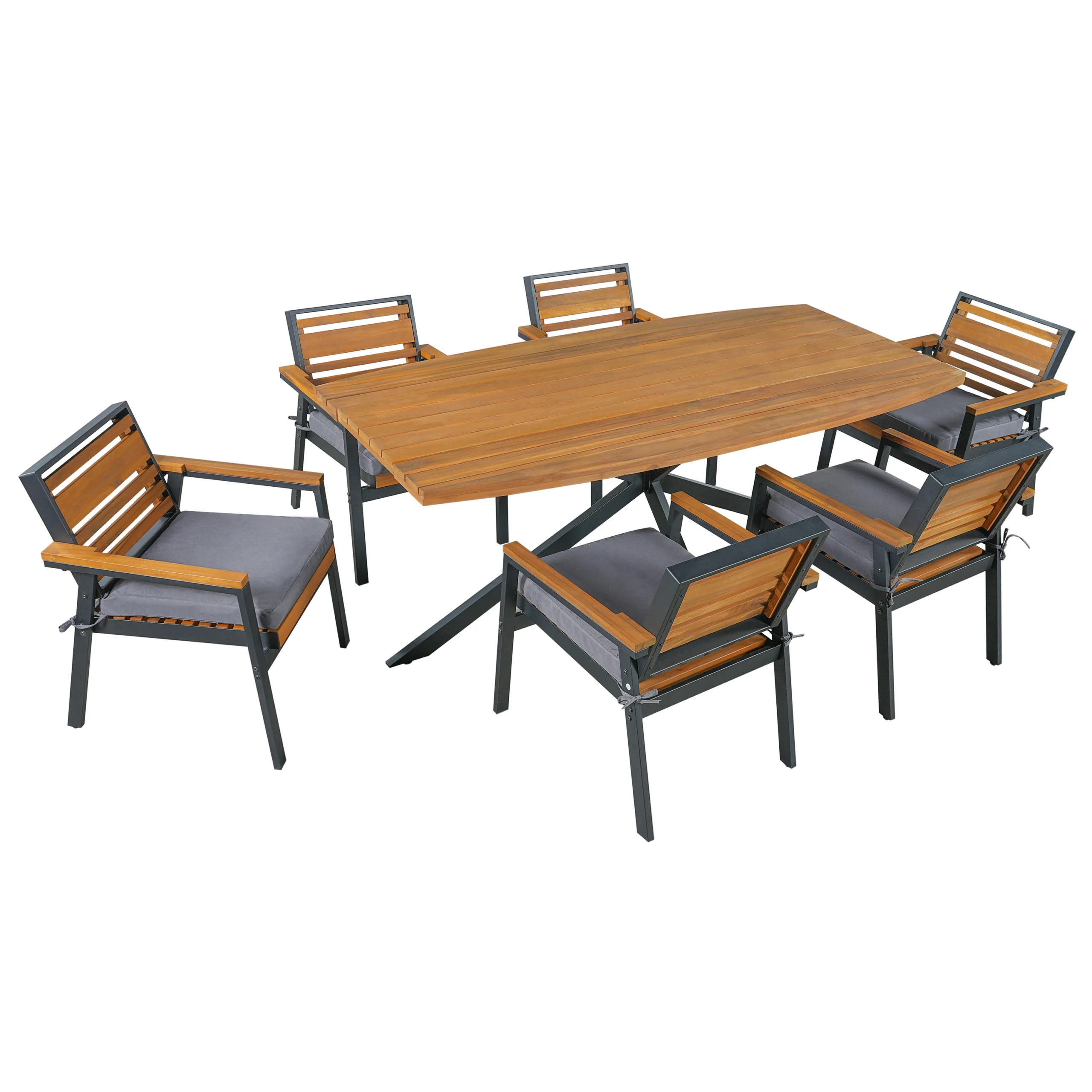 7-Piece Acacia Wood Patio Dining Set with X-Base Table & Cushioned Chairs by Leisure Zone - Image 15
