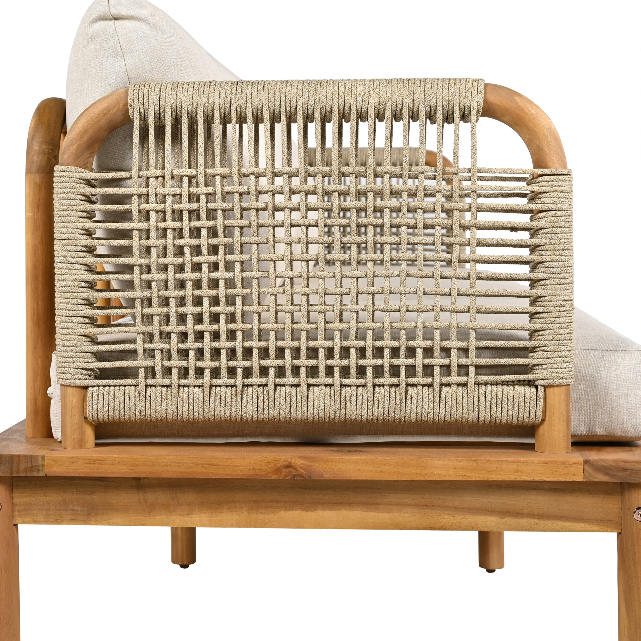 Acacia Wood Patio Sofa Set with Handwoven Rope Arms by Leisure Zone - Image 29