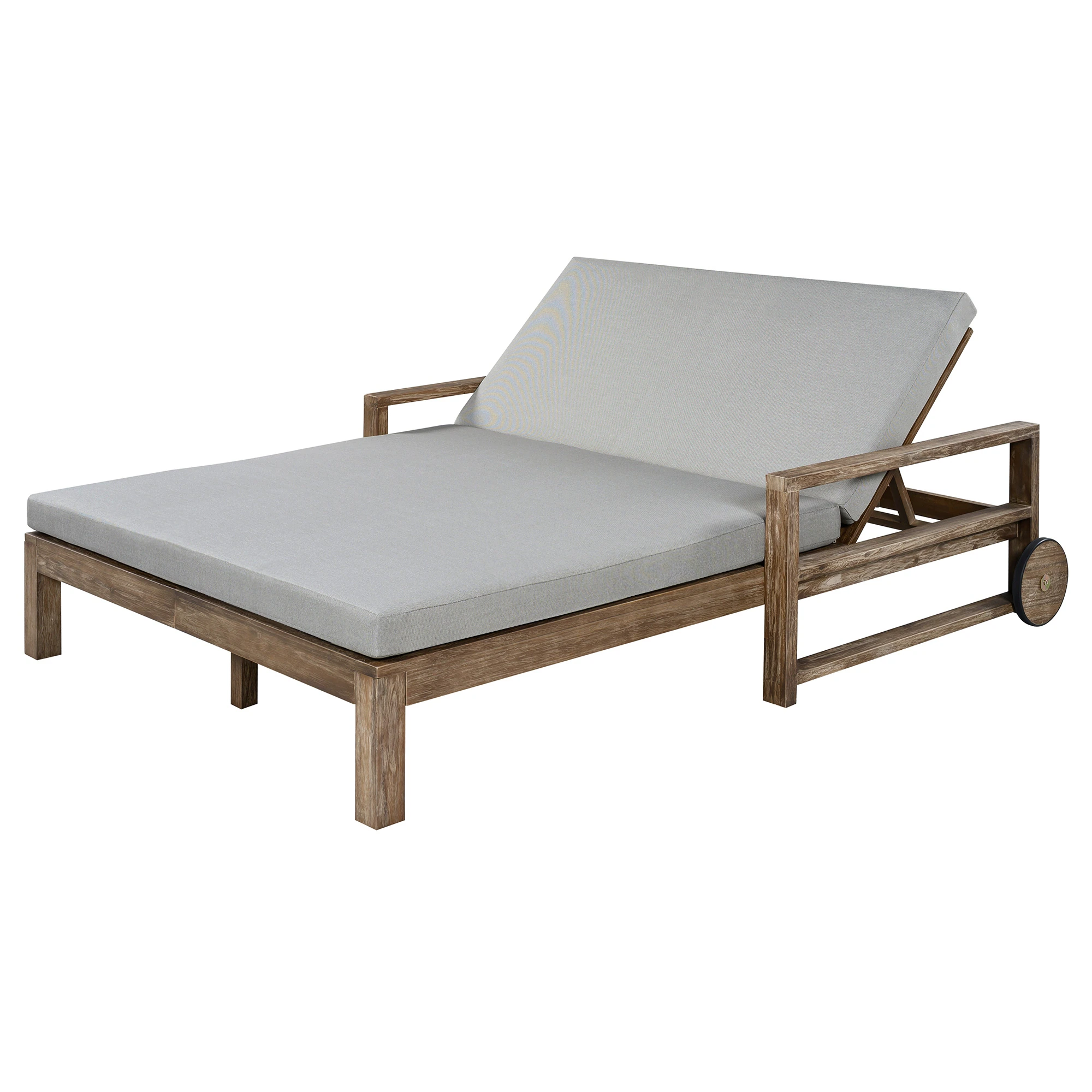 Farmhouse Acacia Wood Double Outdoor Sunbed with Adjustable Backrest by Leisure Zone - Image 17