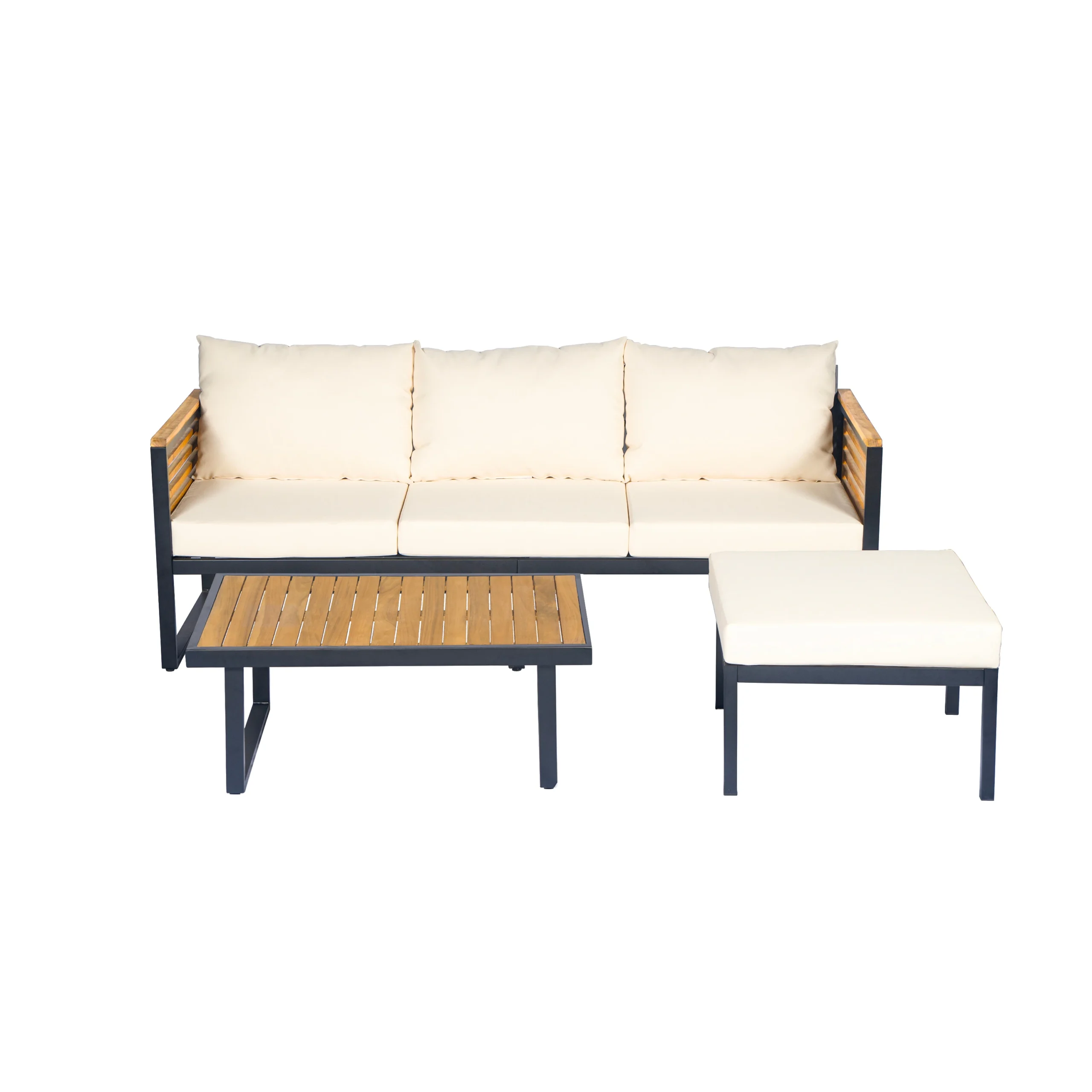 Acacia Wood & Metal Outdoor Sofa Set with High Back Cushions, Ottoman & Coffee Table by Leisure Zone - Image 16