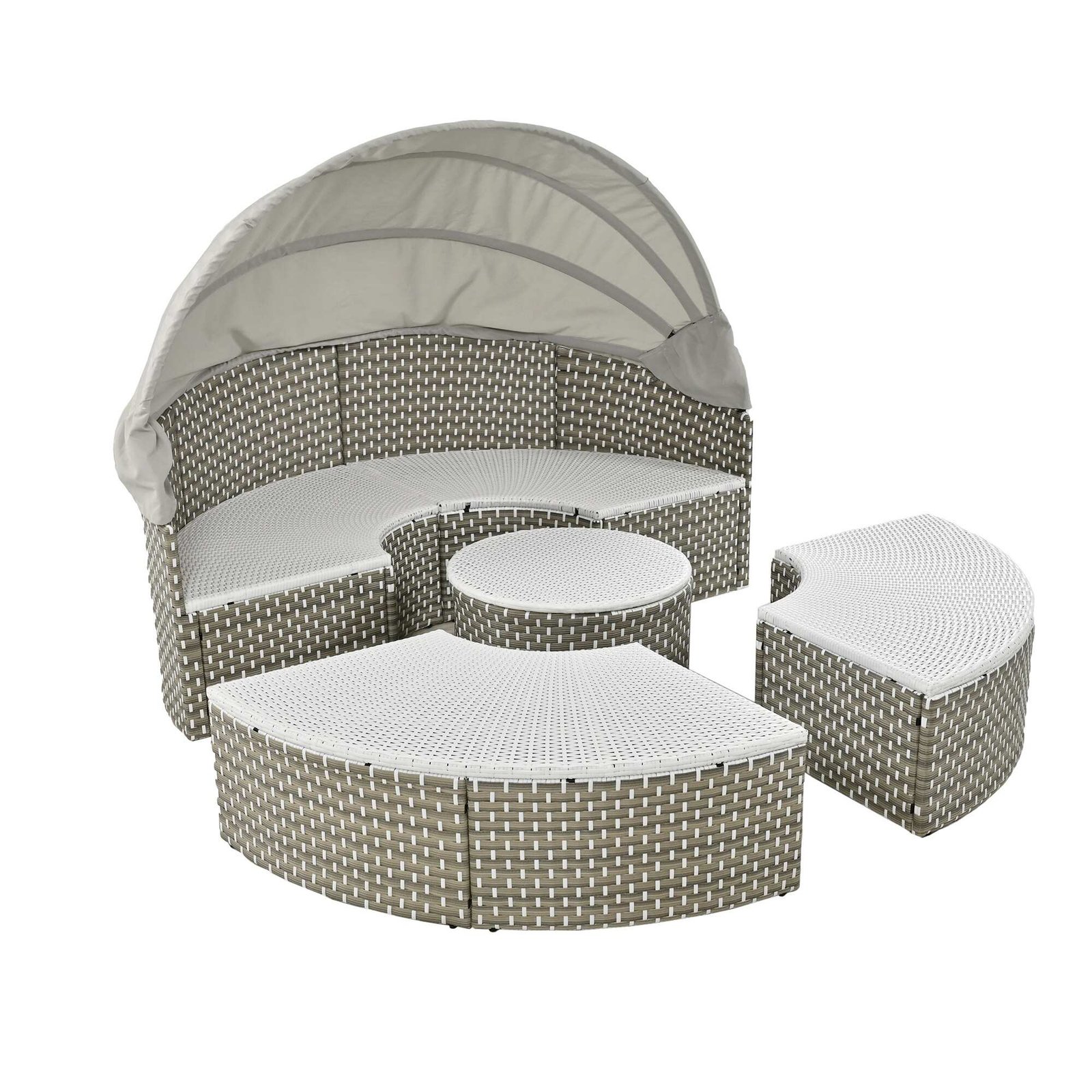 Patio Furniture Round Outdoor Sectional Sofa Set with Retractable Canopy by Leisure Zone - Image 19