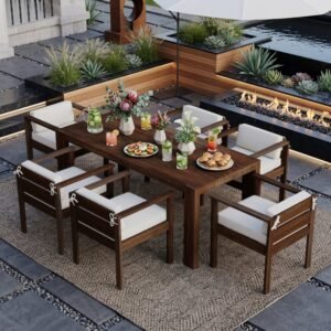 7-Piece Outdoor Acacia Wood Patio Dining Set for 6 by Leisure Zone