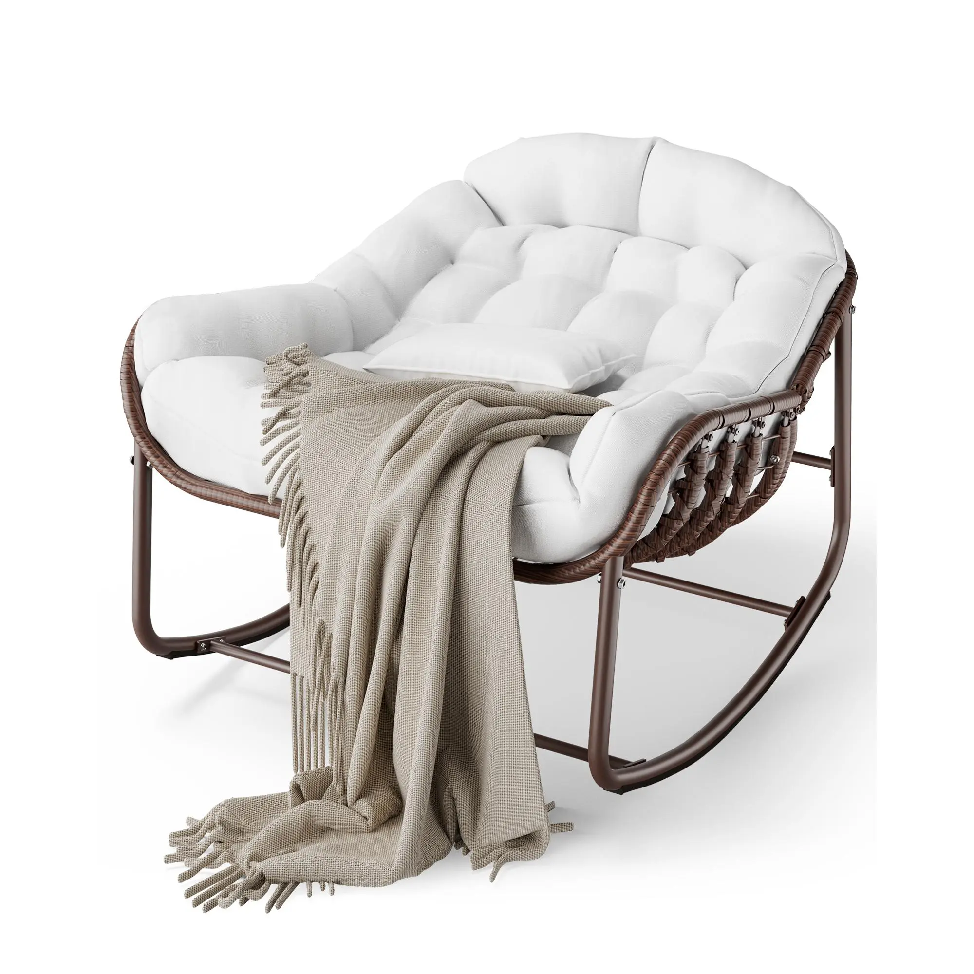 Oversized Rocking Papasan Egg Chair Grey Brown - Image 11