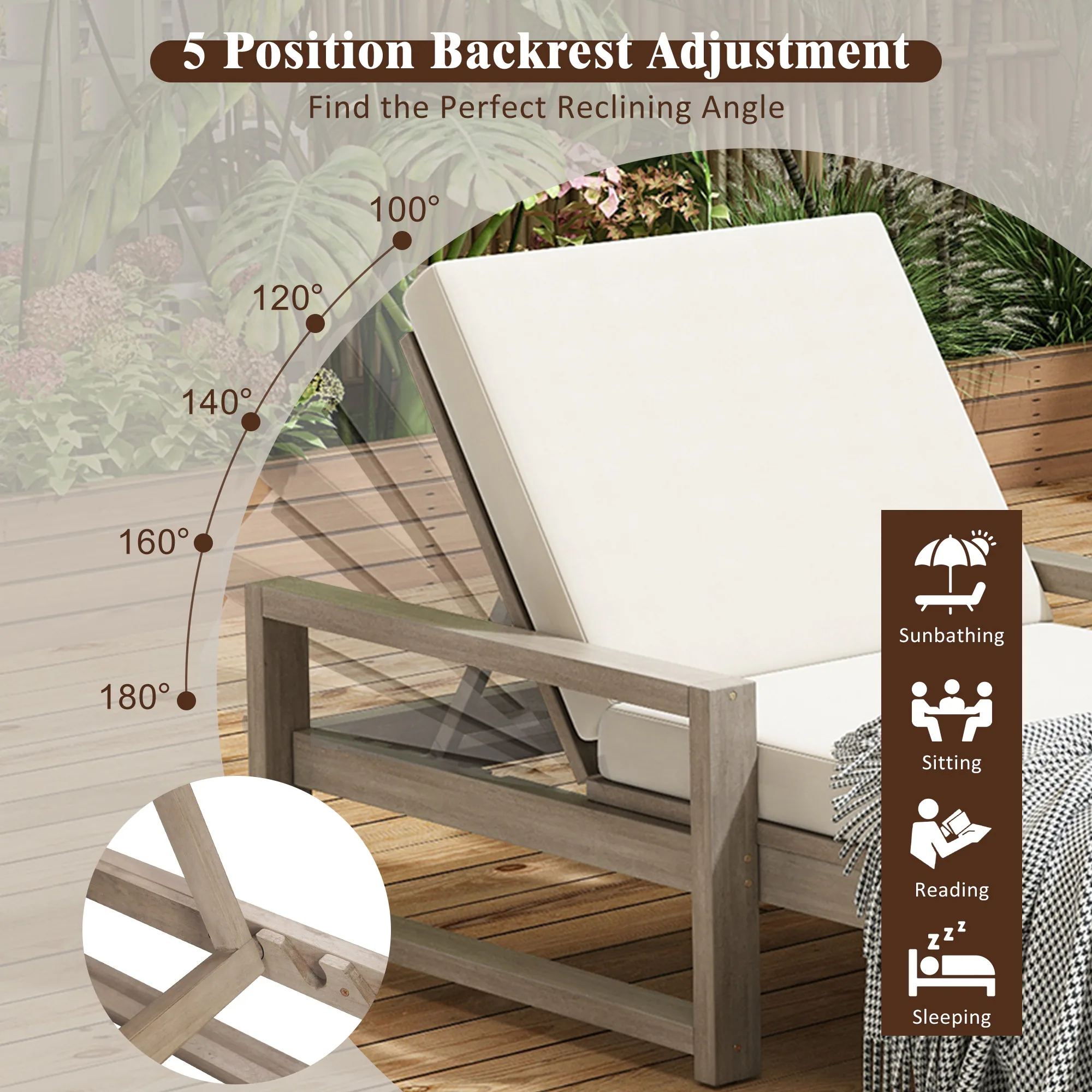 Outdoor Lounge Chair with 5-Position Adjustable Backrest by Leisure Zone - Image 17