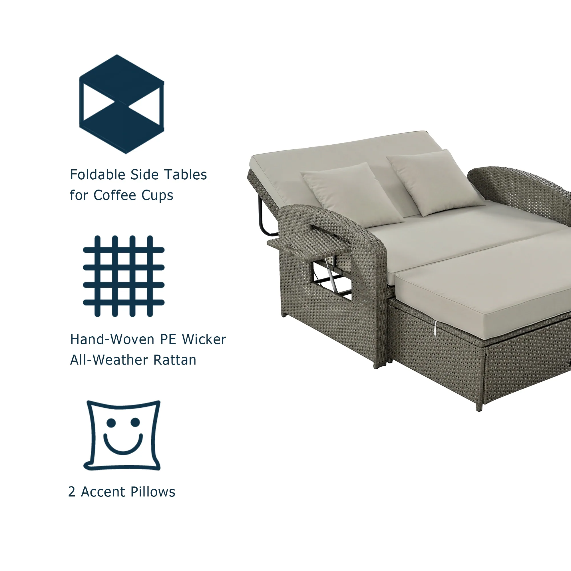 2-Person Reclining Daybed with Adjustable Back & Cushions by Leisure Zone - Image 15