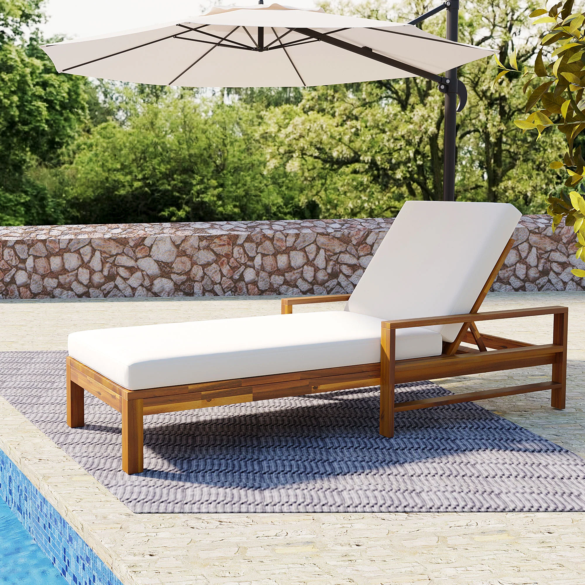 Acacia Wood Outdoor Chaise Lounge Chair with Adjustable Backrest by Leisure Zone