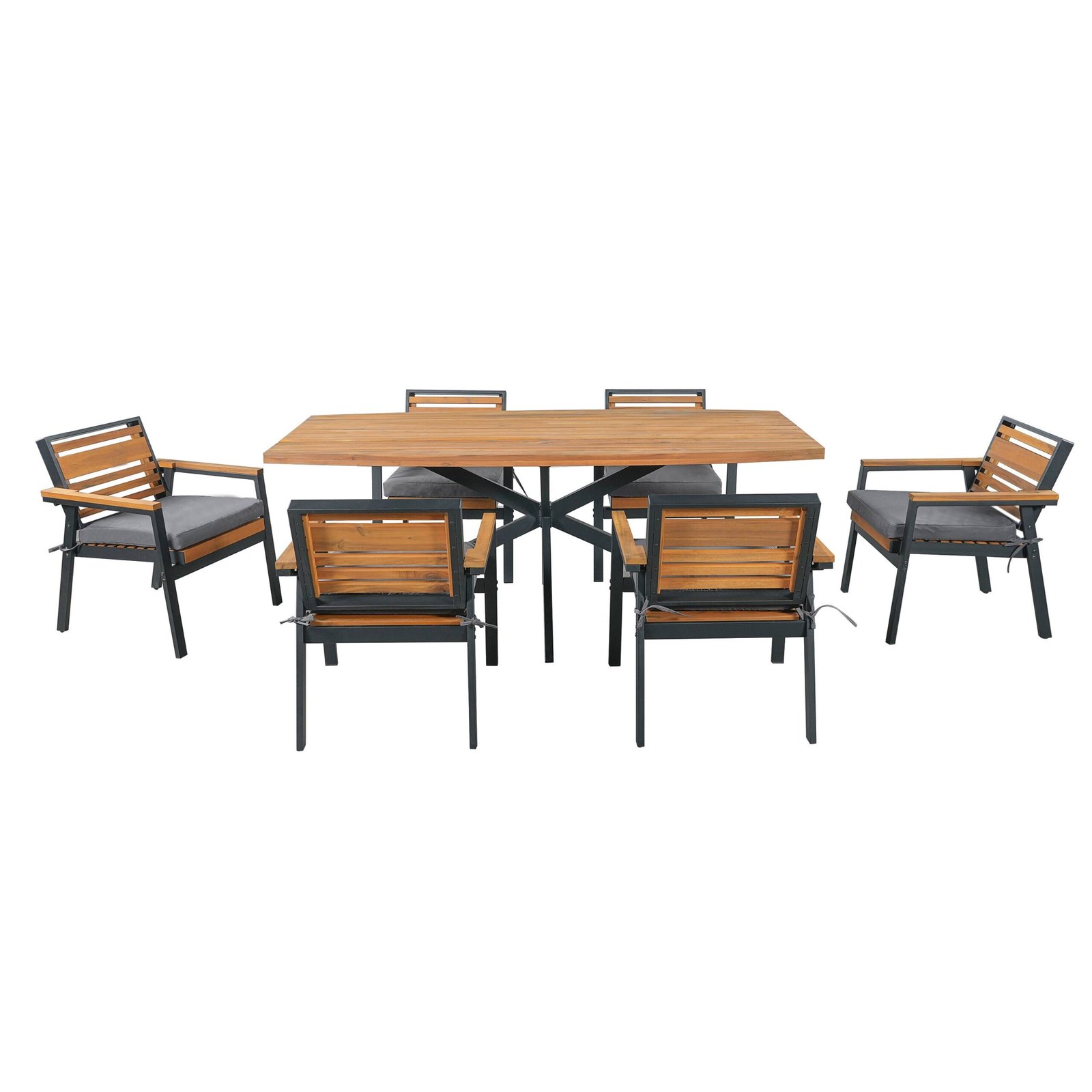 7-Piece Acacia Wood Patio Dining Set with X-Base Table & Cushioned Chairs by Leisure Zone - Image 14