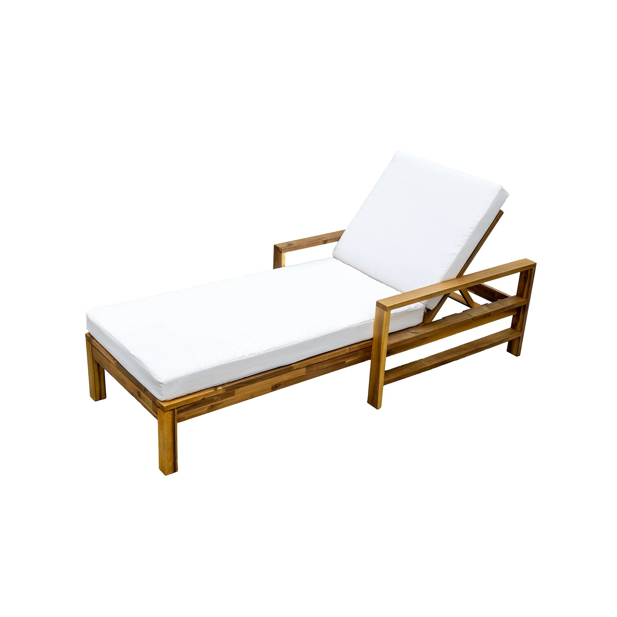 Acacia Wood Outdoor Chaise Lounge Chair with Adjustable Backrest by Leisure Zone - Image 2