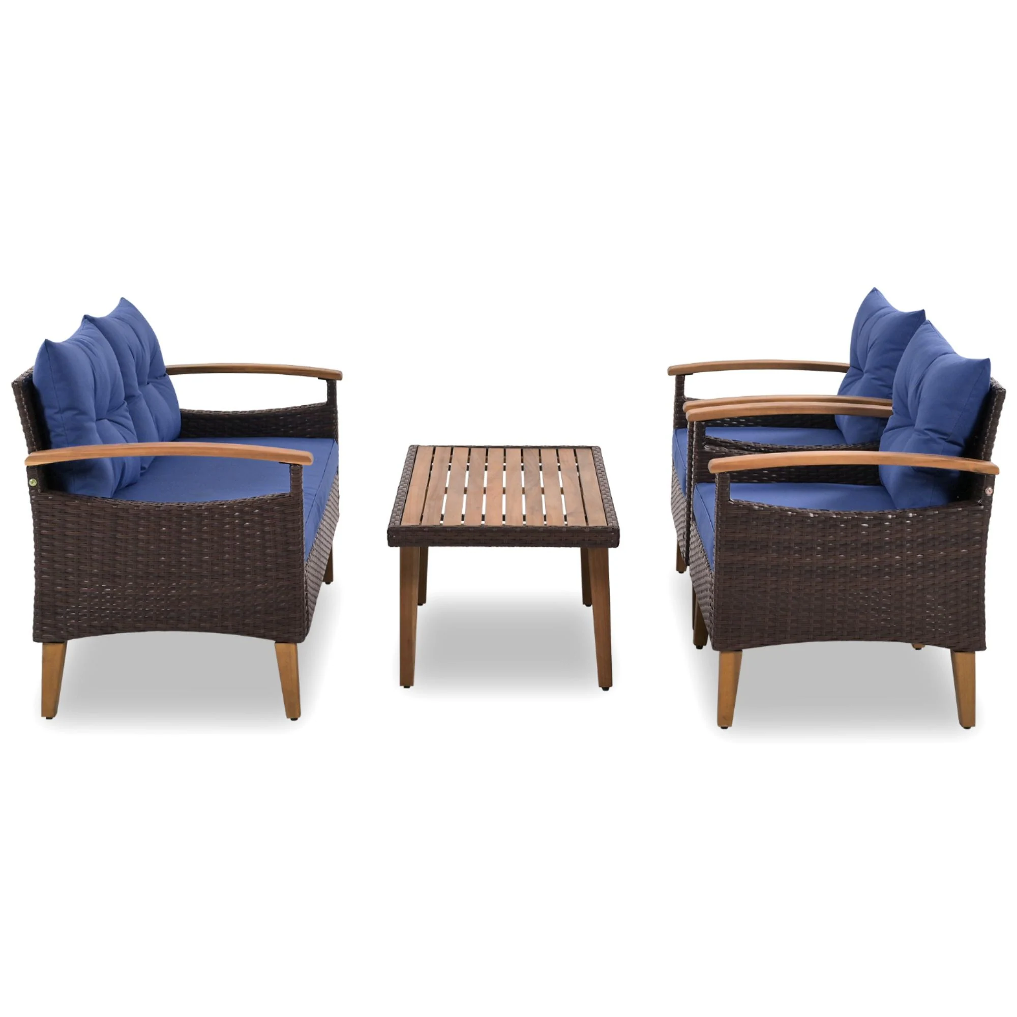 4-Piece PE Rattan Outdoor Sofa Set with Acacia Wood Table by Leisure Zone - Image 14