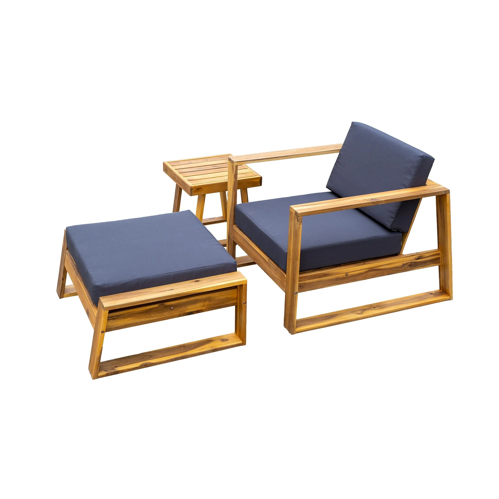 3-Piece Acacia Wood Outdoor Lounge Set with Ottoman and Side Table by Leisure Zone - Image 16