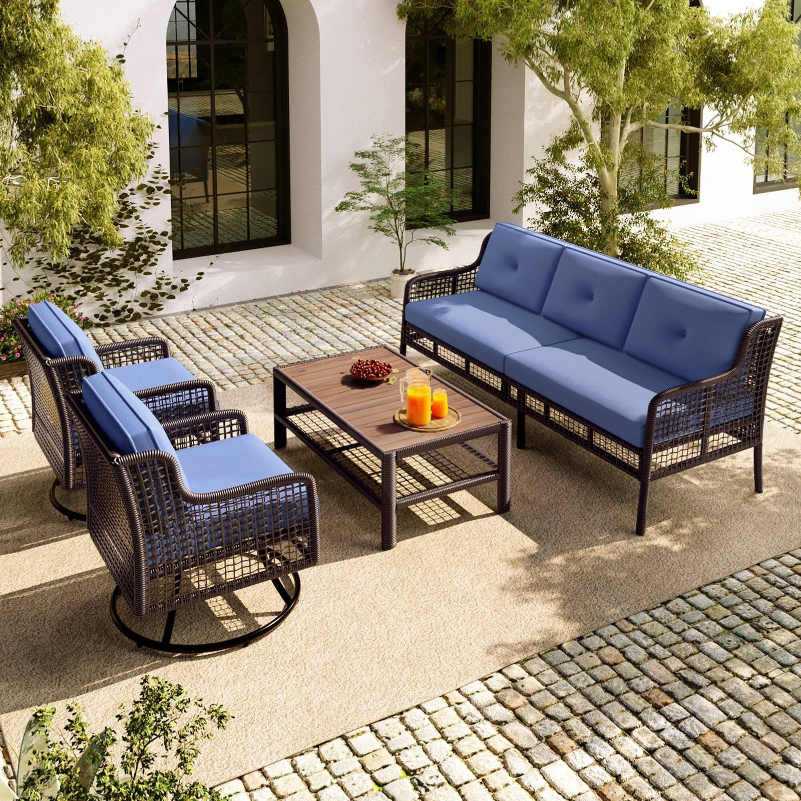 Leisure Zone 4-Piece Outdoor Patio Set with 360° Swivel Lounge Chairs - Image 12