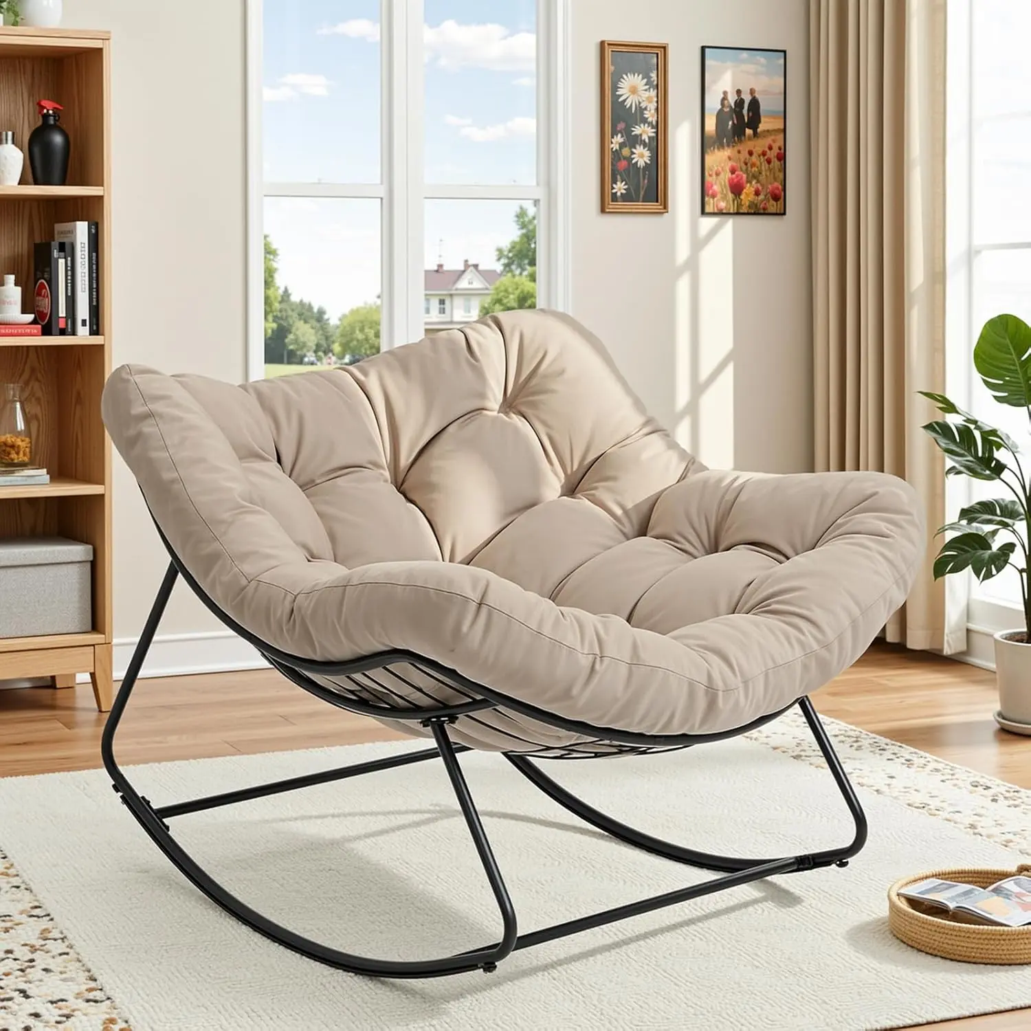 Oversized Blue Papasan Rocking Chair with Cushions for Indoor & Outdoor - Image 5
