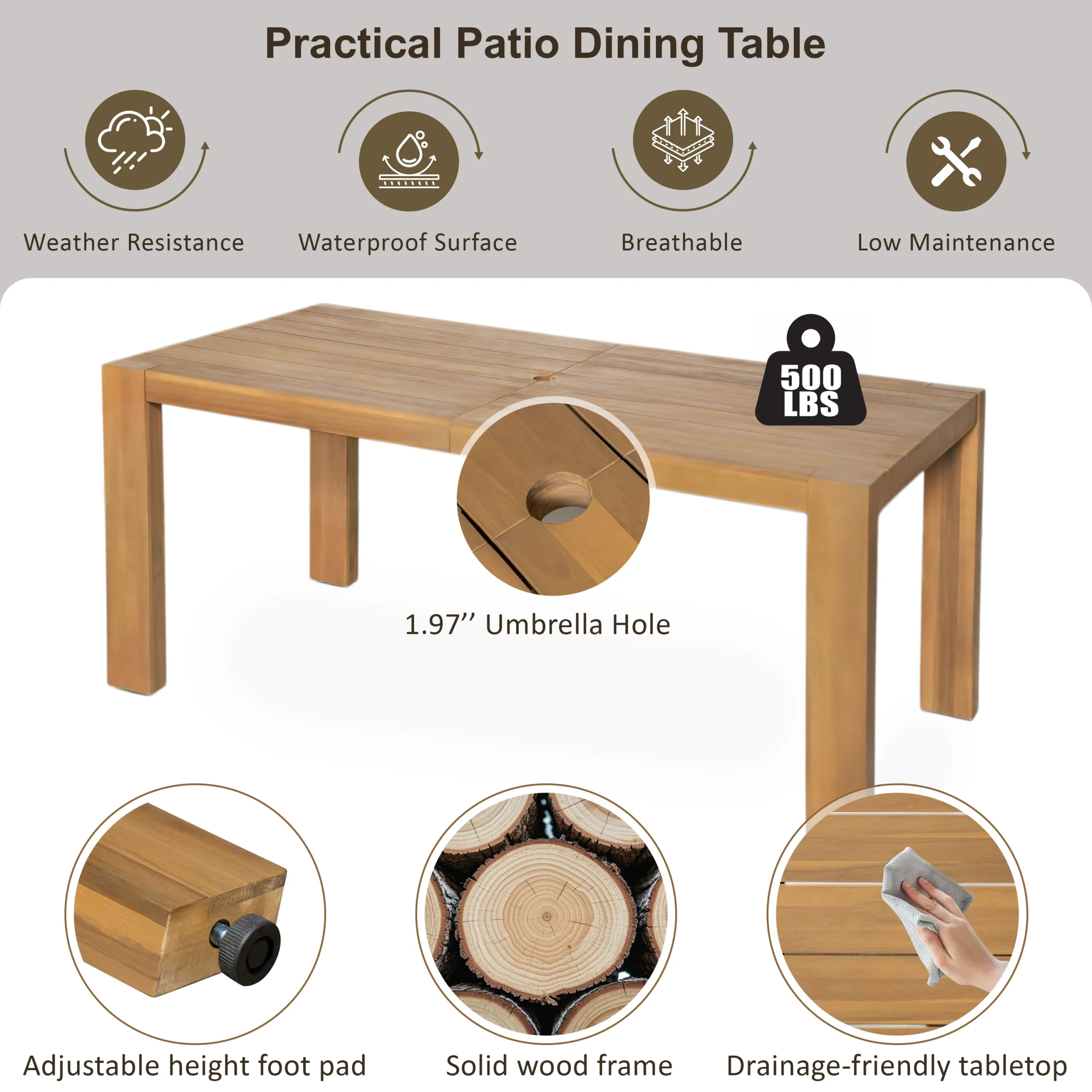 7-Piece Outdoor Acacia Wood Patio Dining Set for 6 by Leisure Zone - Image 7