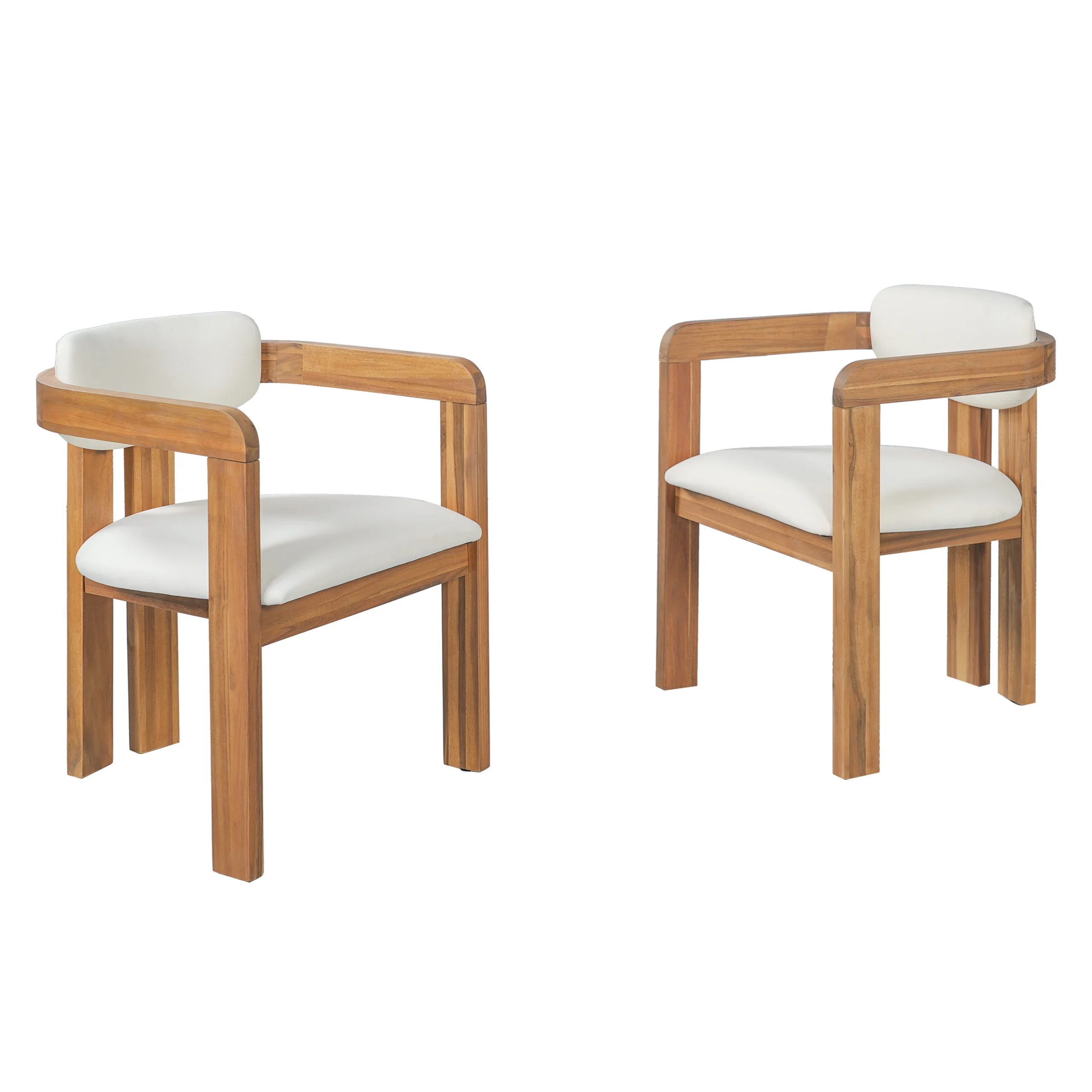 Set of 2 Outdoor Acacia Barrel Dining Chairs with Cushioned Wraparound Back by Leisure Zone - Image 4