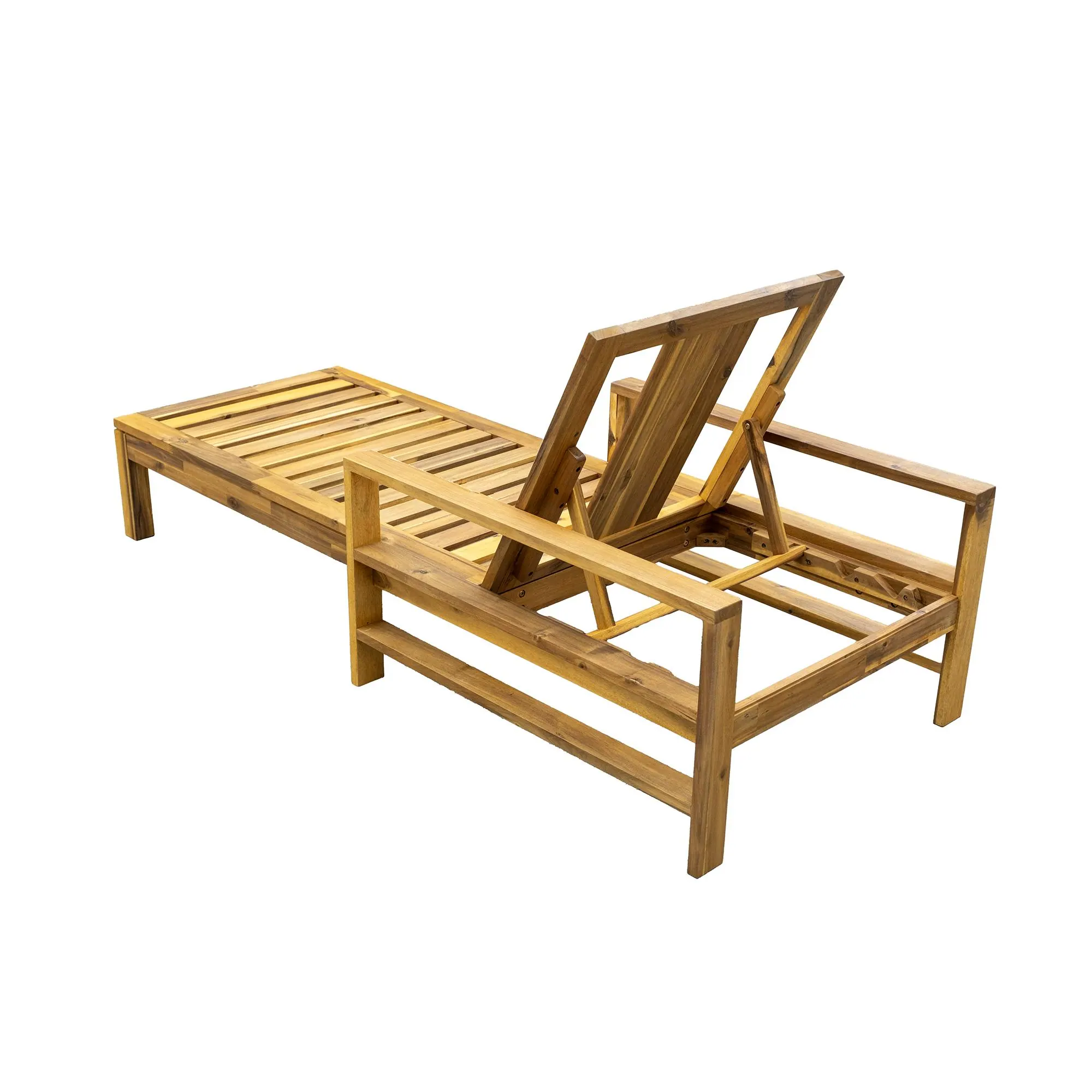 Acacia Wood Outdoor Chaise Lounge Chair with Adjustable Backrest by Leisure Zone - Image 5