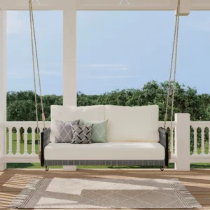 Woven Rope Outdoor Swing Sofa with Waterproof Cushions by Leisure Zone