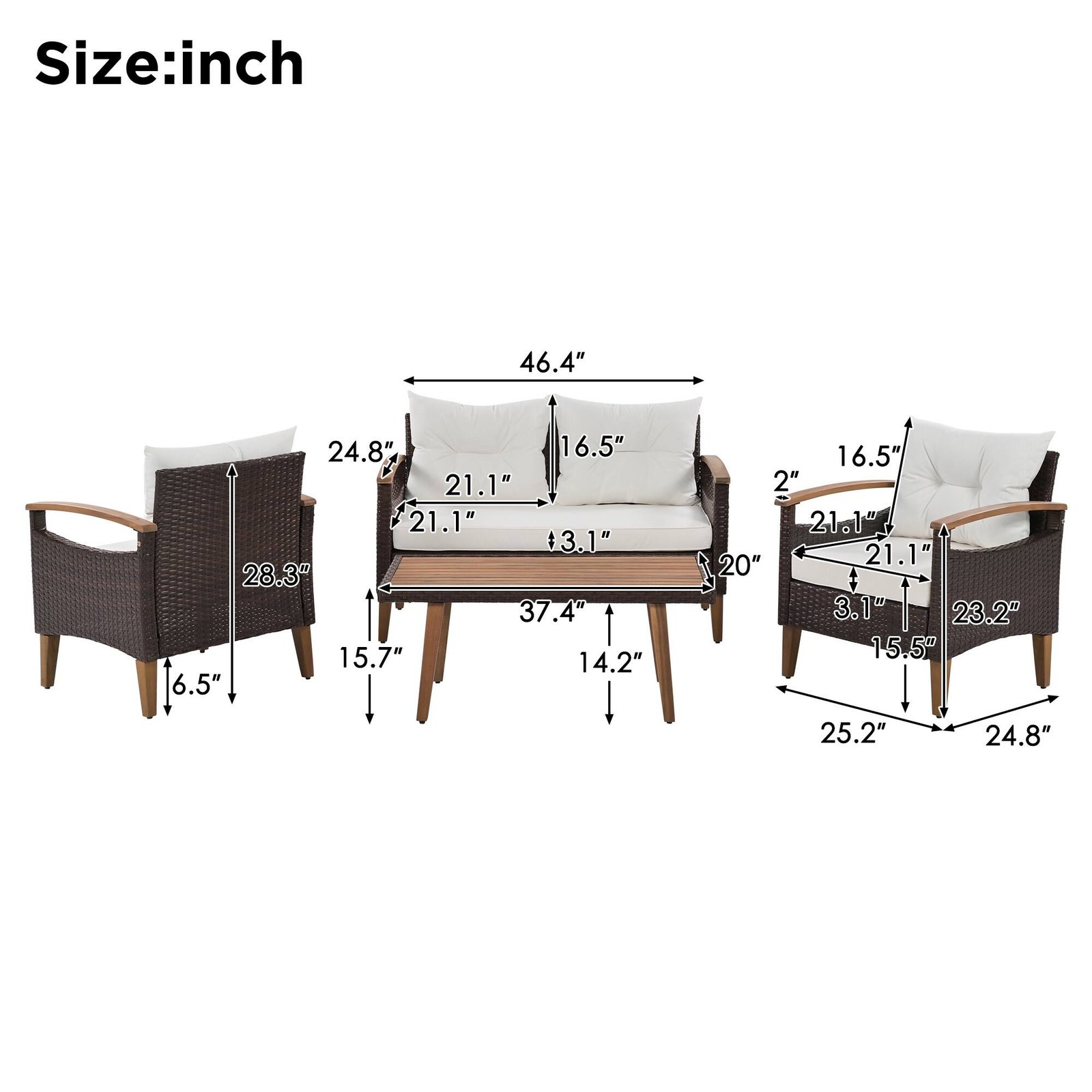 4-Piece PE Rattan Outdoor Sofa Set with Acacia Wood Table by Leisure Zone - Image 10