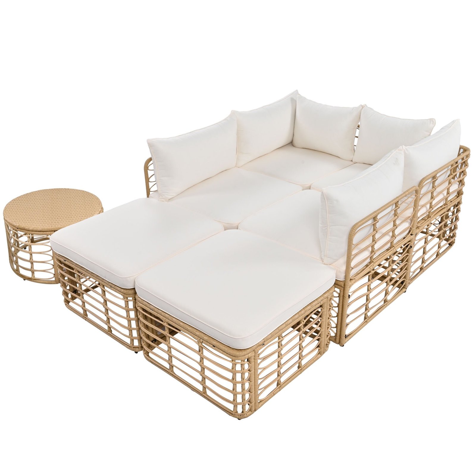 7-Piece Modular All-Weather Rattan Sectional Set with Round Woven Coffee Table by Leisure Zone - Image 5