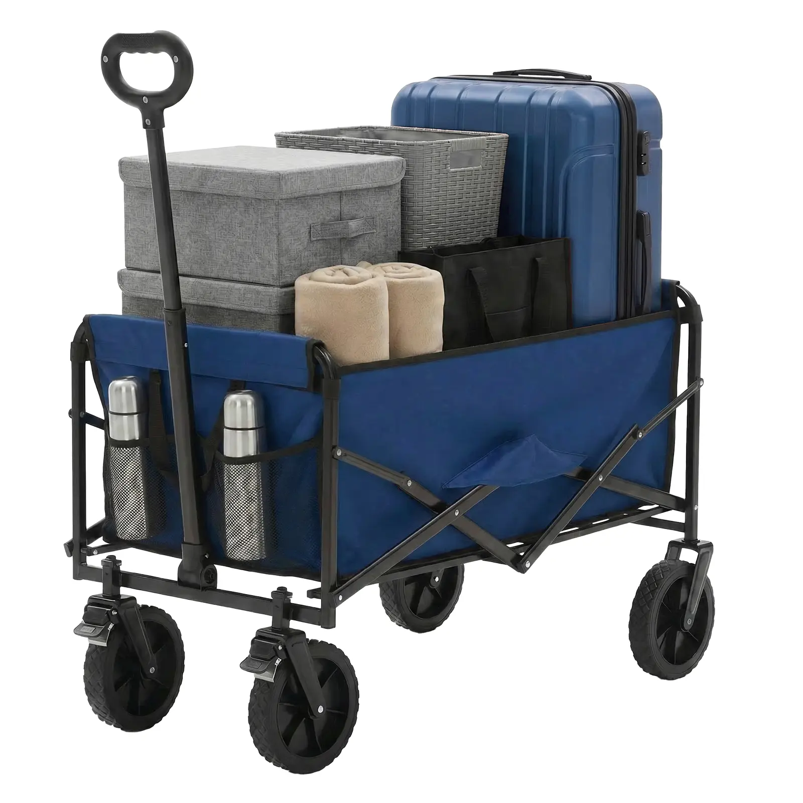 Sweetcrispy Collapsible Folding Wagon Push Cart - Oxford Cloth Quick-Fold Utility Trolley, 102L Large Capacity, 330 lbs Load Capacity, Wheels, Adjustable Handle, for Outdoor Camping, Beach Outings - Image 10