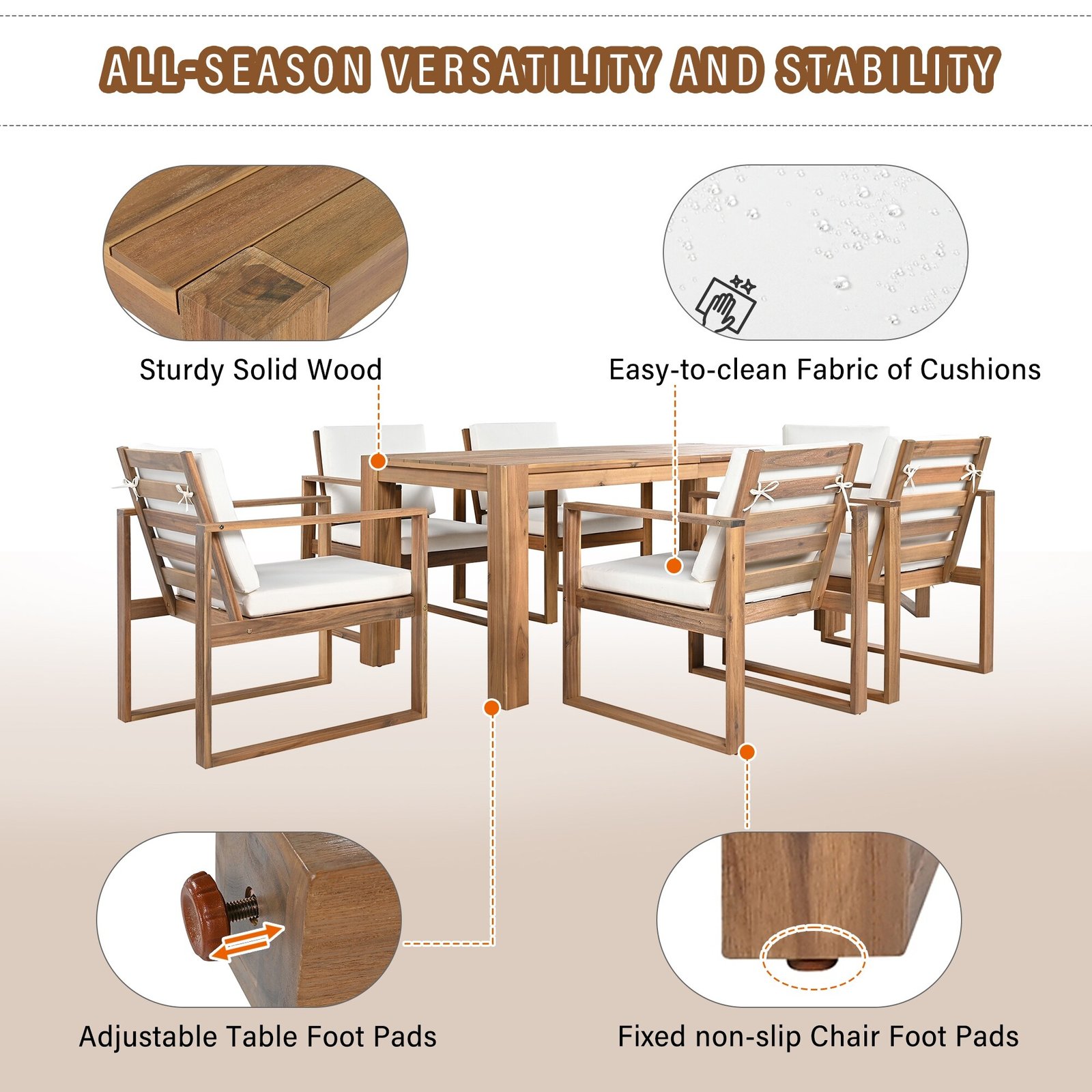 Acacia Wood Patio Table & Chairs with Cushions by Leisure Zone - Image 9