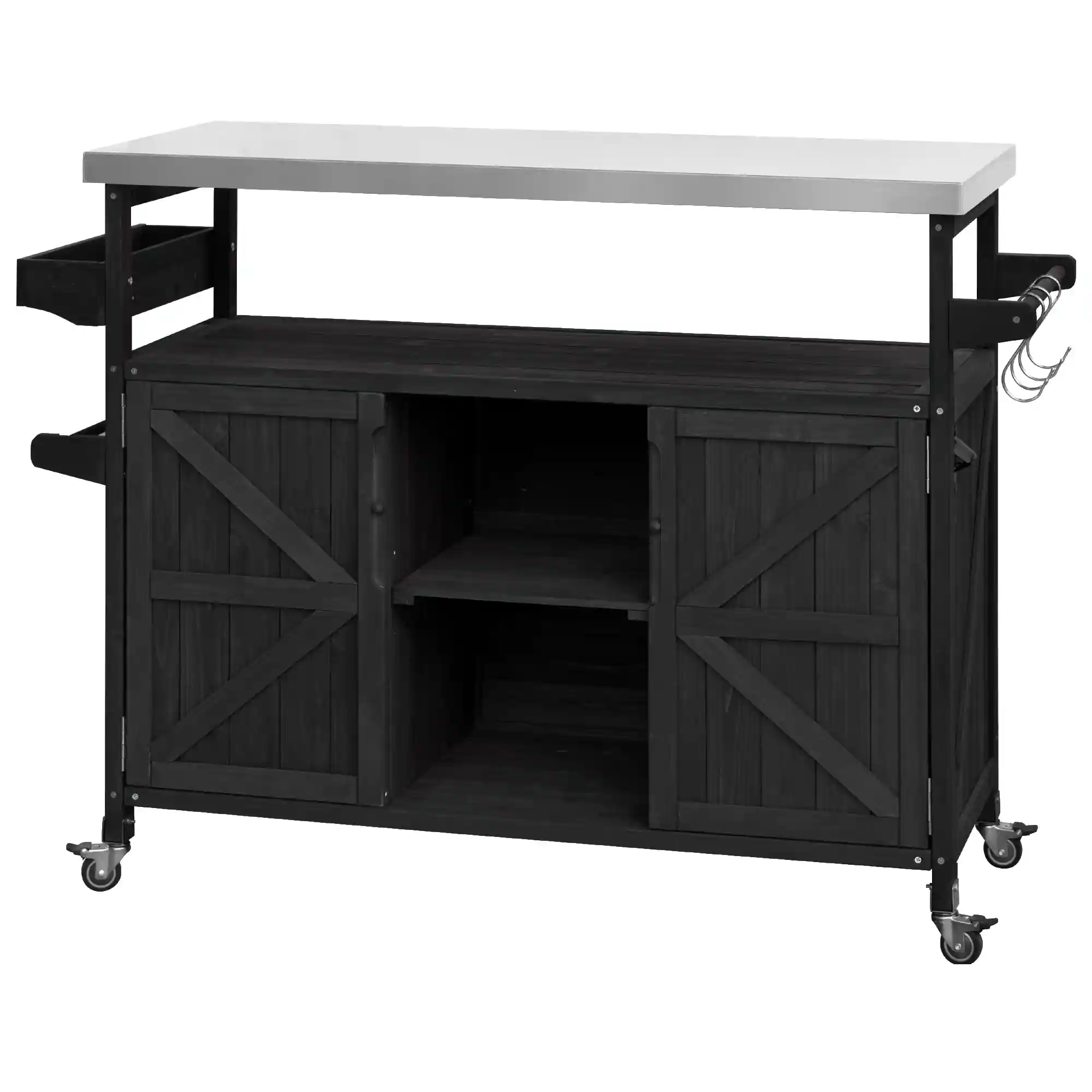 Farmhouse Solid Wood Outdoor Kitchen Island with Rolling Bar Cart & Storage Cabinet by Leisure Zone - Image 5