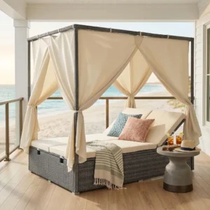 Adjustable Outdoor Sun Lounger with Canopy by Leisure Zone