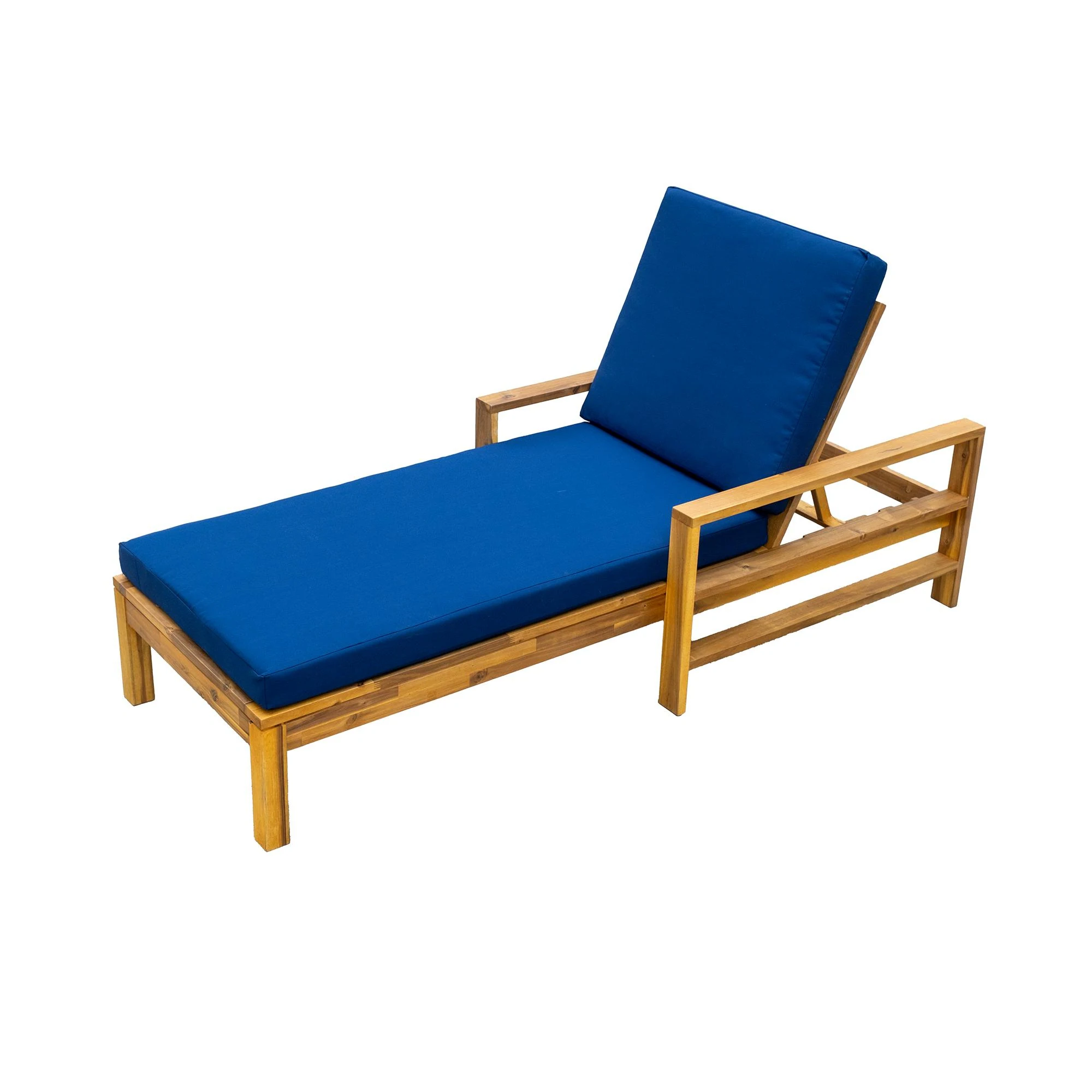 Acacia Wood Outdoor Chaise Lounge Chair with Adjustable Backrest by Leisure Zone - Image 13
