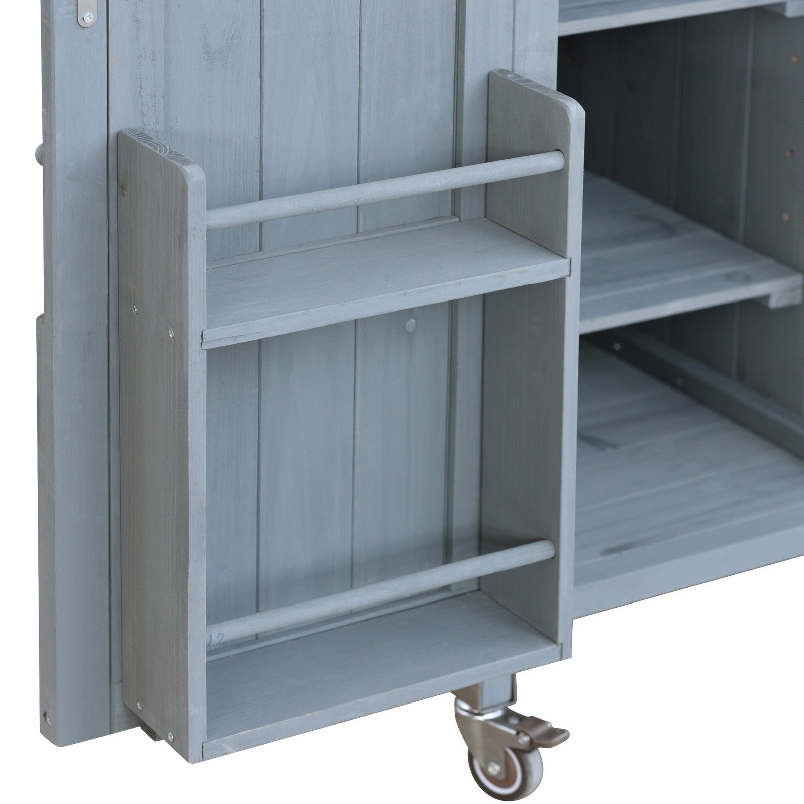Farmhouse Solid Wood Outdoor Kitchen Island with Rolling Bar Cart & Storage Cabinet by Leisure Zone - Image 21