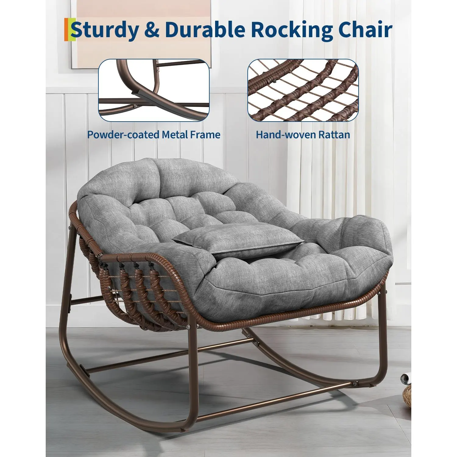 Oversized Rocking Papasan Egg Chair Grey Brown - Image 7