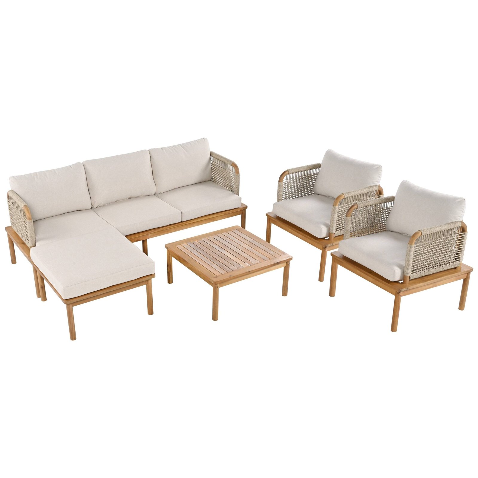 Acacia Wood Patio Sofa Set with Handwoven Rope Arms by Leisure Zone - Image 5